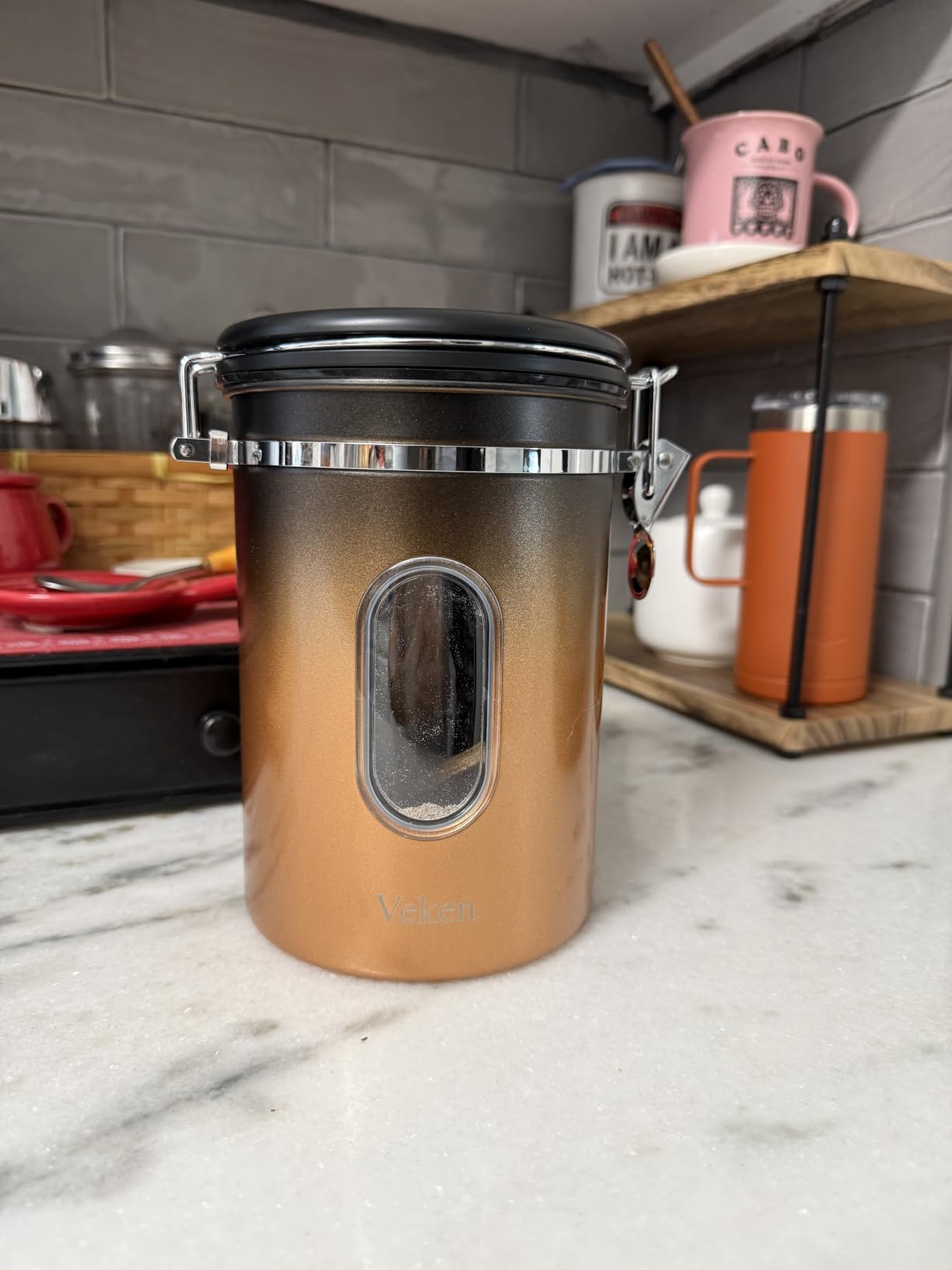 Veken Coffee Canister with Window, Airtight Stainless Steel Pantry Container, Kitchen Food Storage Organizers for Beans, Ground, Espresso, Rice, Tea, Sugar, Cereal, Bar Accessories, Gifts, Lids, Jars, 22OZ, Black customer photo 2