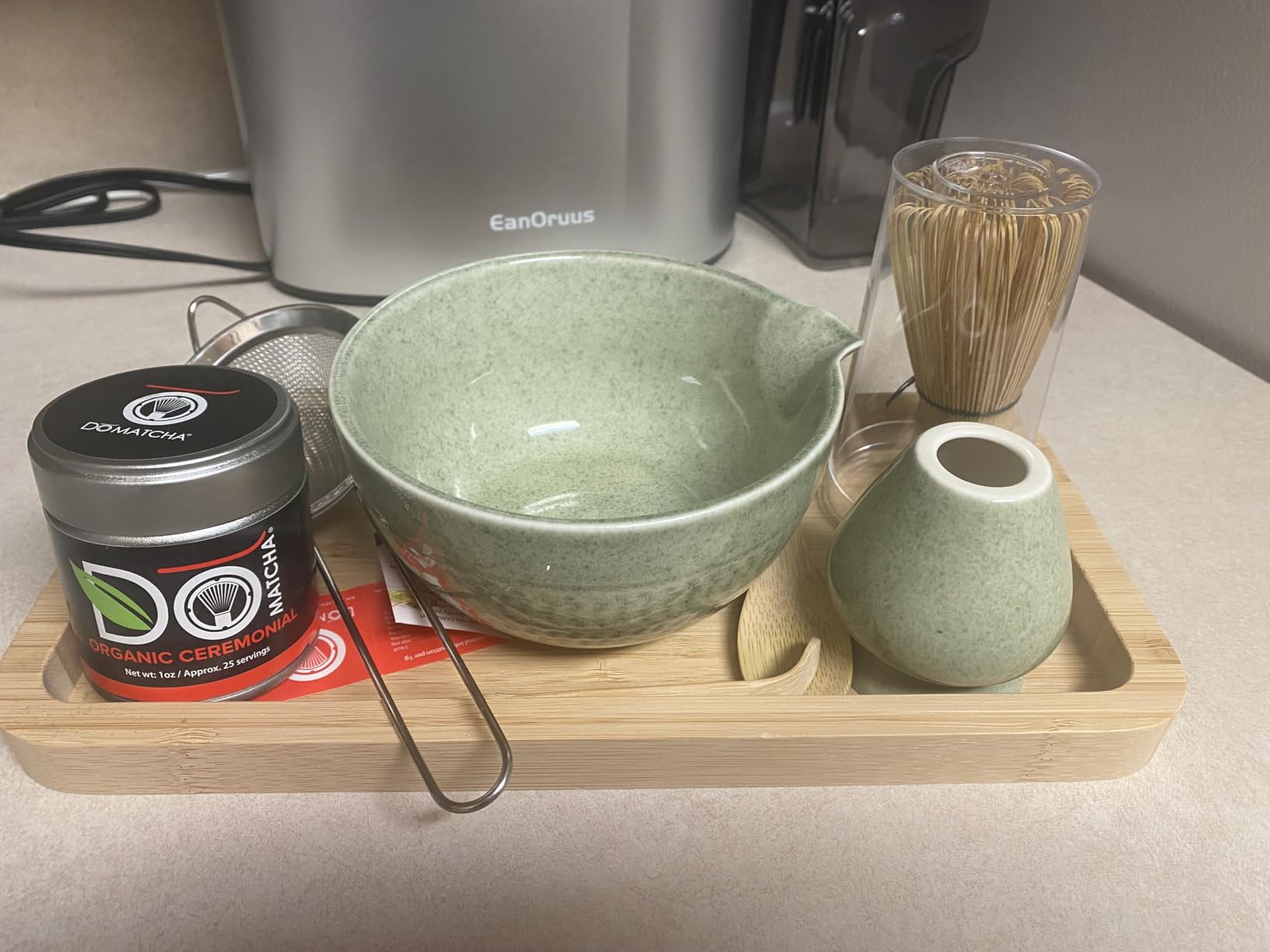Matcha Whisk Set, Matcha Making Kit Whisk (Chasen Holder), Ceramic Whisk Holder (Mottled Green), Bamboo Scoop, Powder Starter Sifter, Spoon Japanese Tea Tools For Ceremony Gift customer photo 1