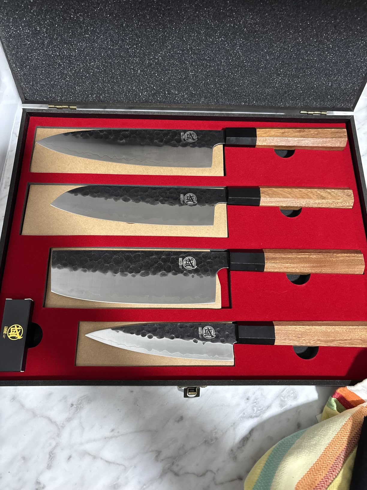 MITSUMOTO SAKARI 4-Piece Japanese Chef Knife Set, San-Mai 9Cr18MoV | Gyuto Santoku Nakiri Paring customer photo 2