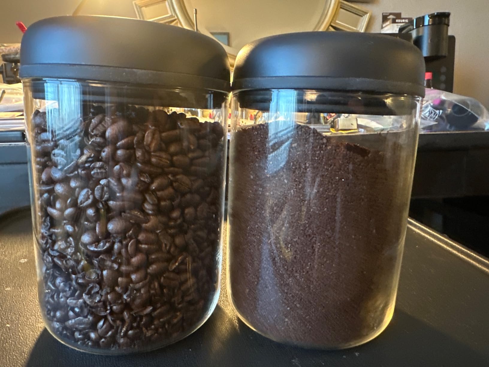 Fellow Atmos Electric Vacuum Coffee Canister, Stainless Steel, Matte Black | Holds 11 oz Whole Beans, 0.7 Liter - Airtight Seal Preserves Freshness for Coffee Grounds, Tea, Spices - One-Touch, LED customer photo 1