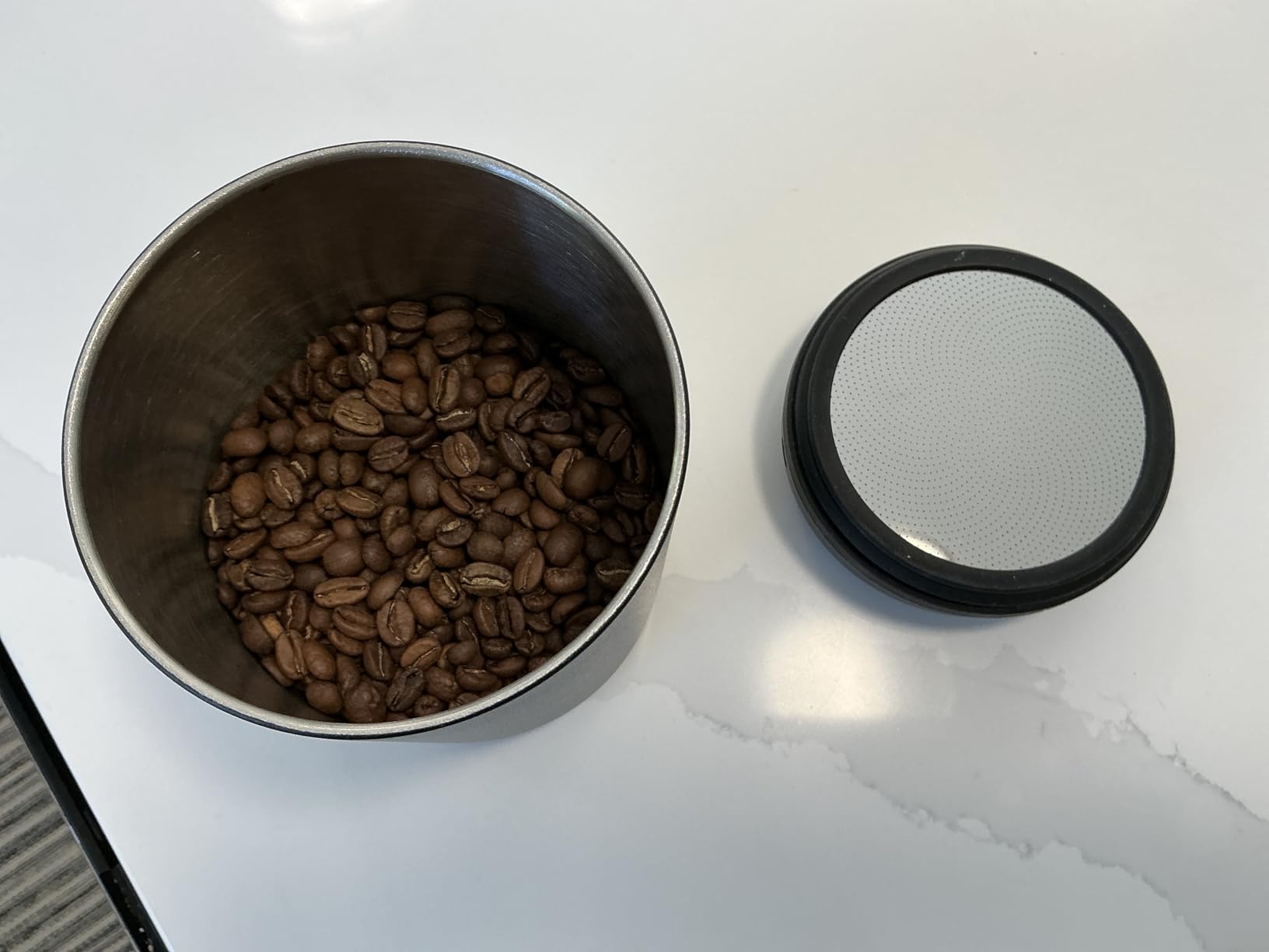 Fellow Atmos Electric Vacuum Coffee Canister, Stainless Steel, Matte Black | Holds 11 oz Whole Beans, 0.7 Liter - Airtight Seal Preserves Freshness for Coffee Grounds, Tea, Spices - One-Touch, LED customer photo 2