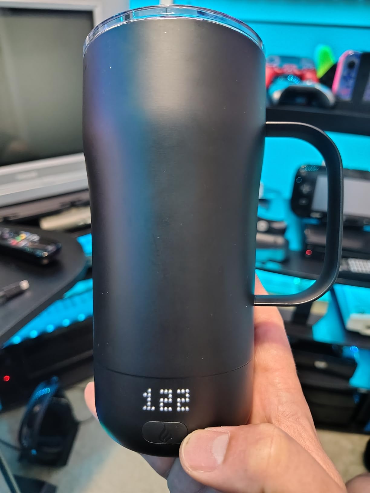 Smart Self Heating Coffee Mug 18 Oz Temperature Control Heated Coffee Mug App Controlled Warmer Mug 5-10 Hour LED Display Keep Coffee Hot All Day Fast Wireless Charger Base Iron Black customer photo 2