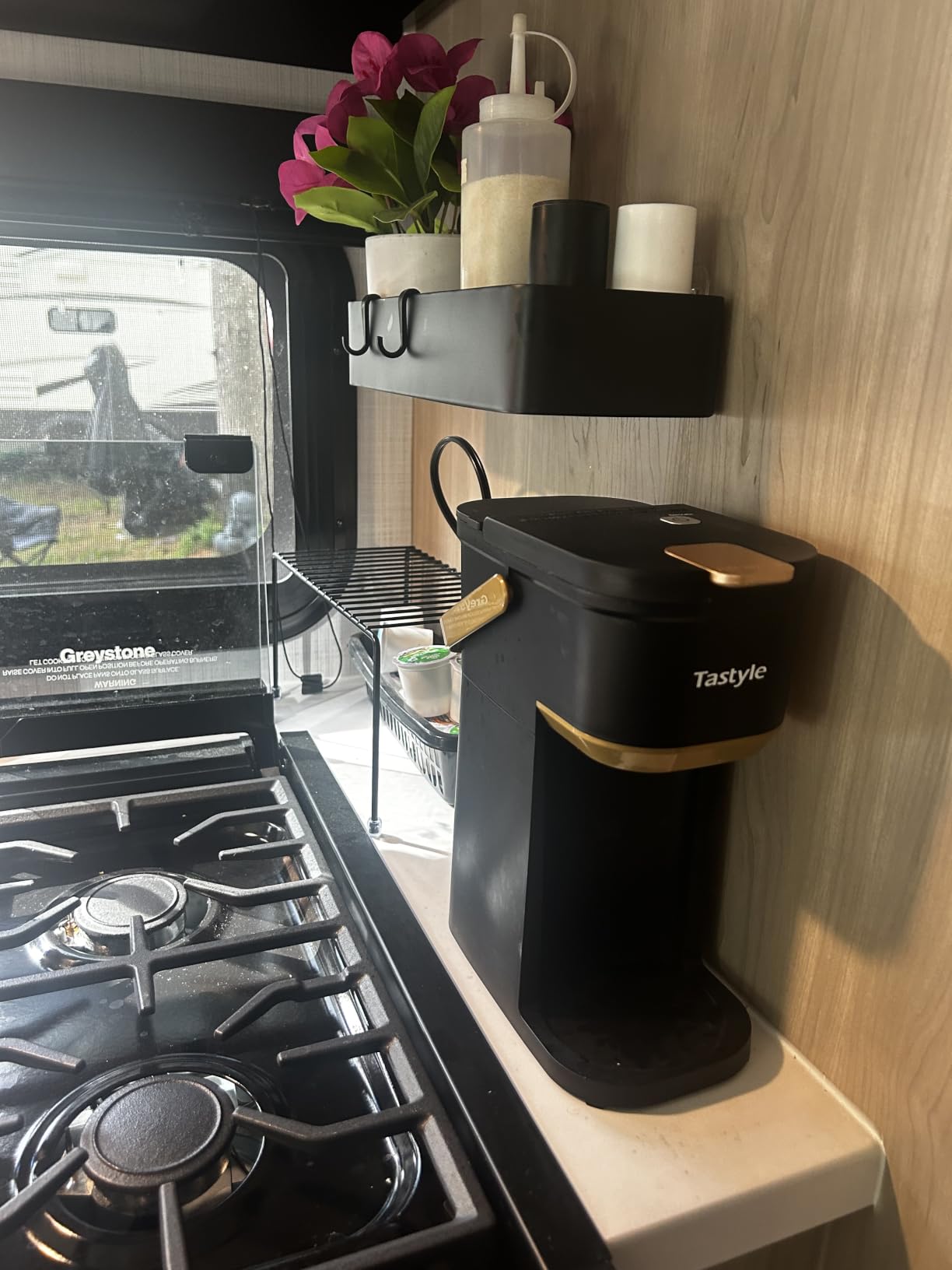 Tastyle Mini Single Serve Coffee Maker for K Cups and Grounds with Handle | for Travel, Camping, Office, RV and Dorm, Portable Handle, 120V, 6 to 12 Oz Brew Size, BPA Free, K302, Black and Gold customer photo 2