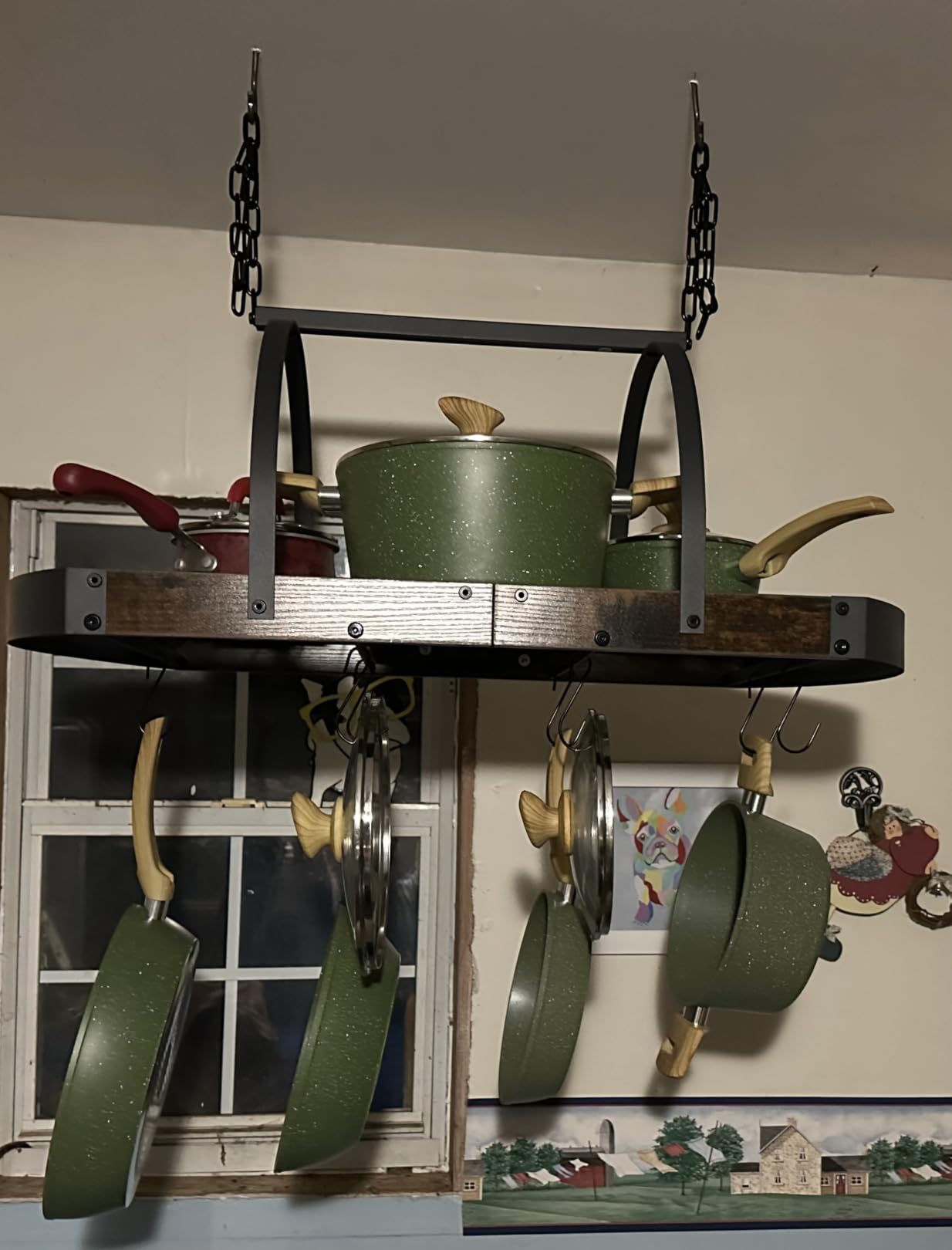 CHOEZON Hanging Pot Rack, Pot Hanger for Kitchen, Ceiling Mounted Pot Holder, Cookware Organizer with 12 S-Shaped Hooks, for Pot, Pan Storage, Space-Saving, Rustic Brown and Black TPR08BFC1 customer photo 2