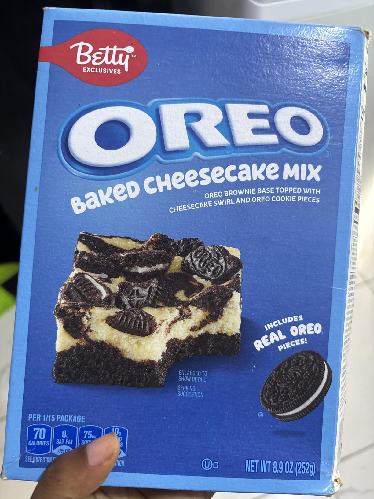 Betty Exclusives Oreo Baked Cheesecake Mix, 8.9 oz | Real Oreo Cookie Pieces, Brownie Base With Cheesecake Swirl On Top, Add Cream Cheese & Eggs, 15 Servings customer photo 2