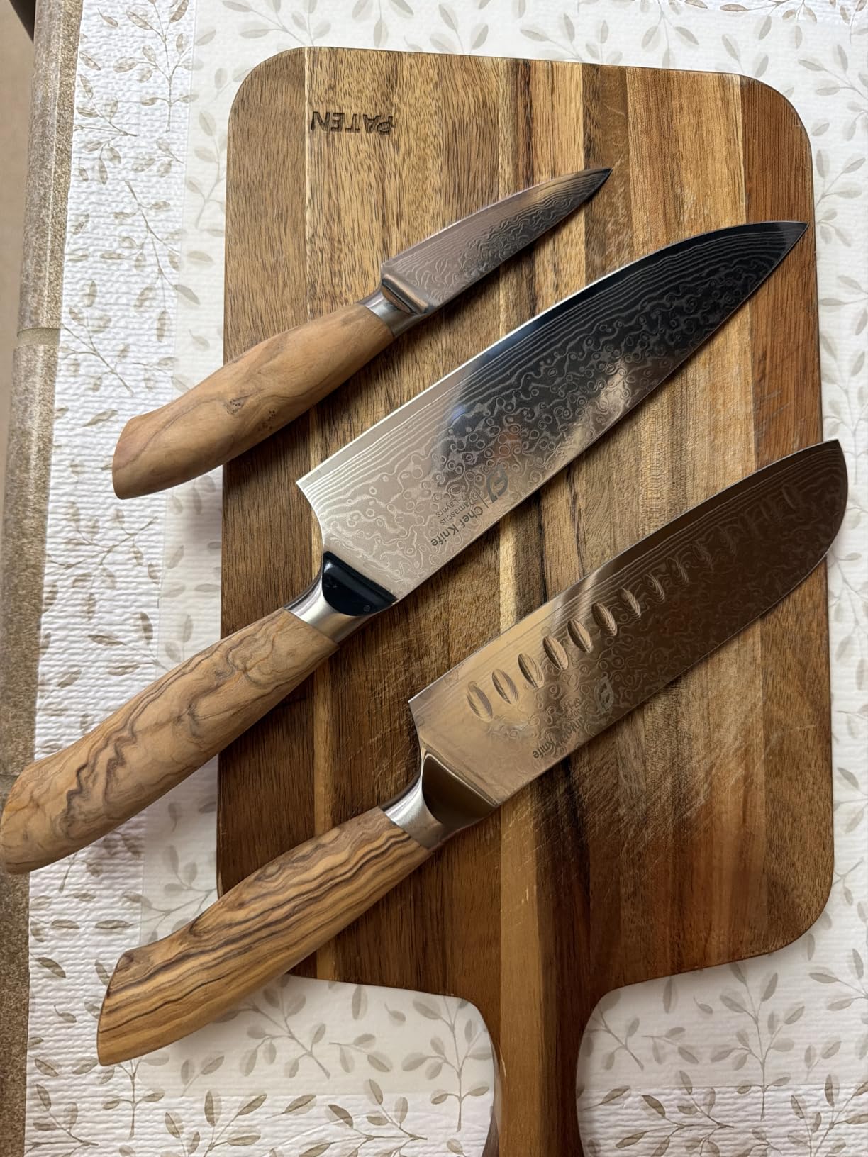 Damascus Kitchen Knife Set, 3 PCS Japanese Chef Knife Set, 67-Layers Damascus Knife with Original Olive Wood Handle customer photo 2