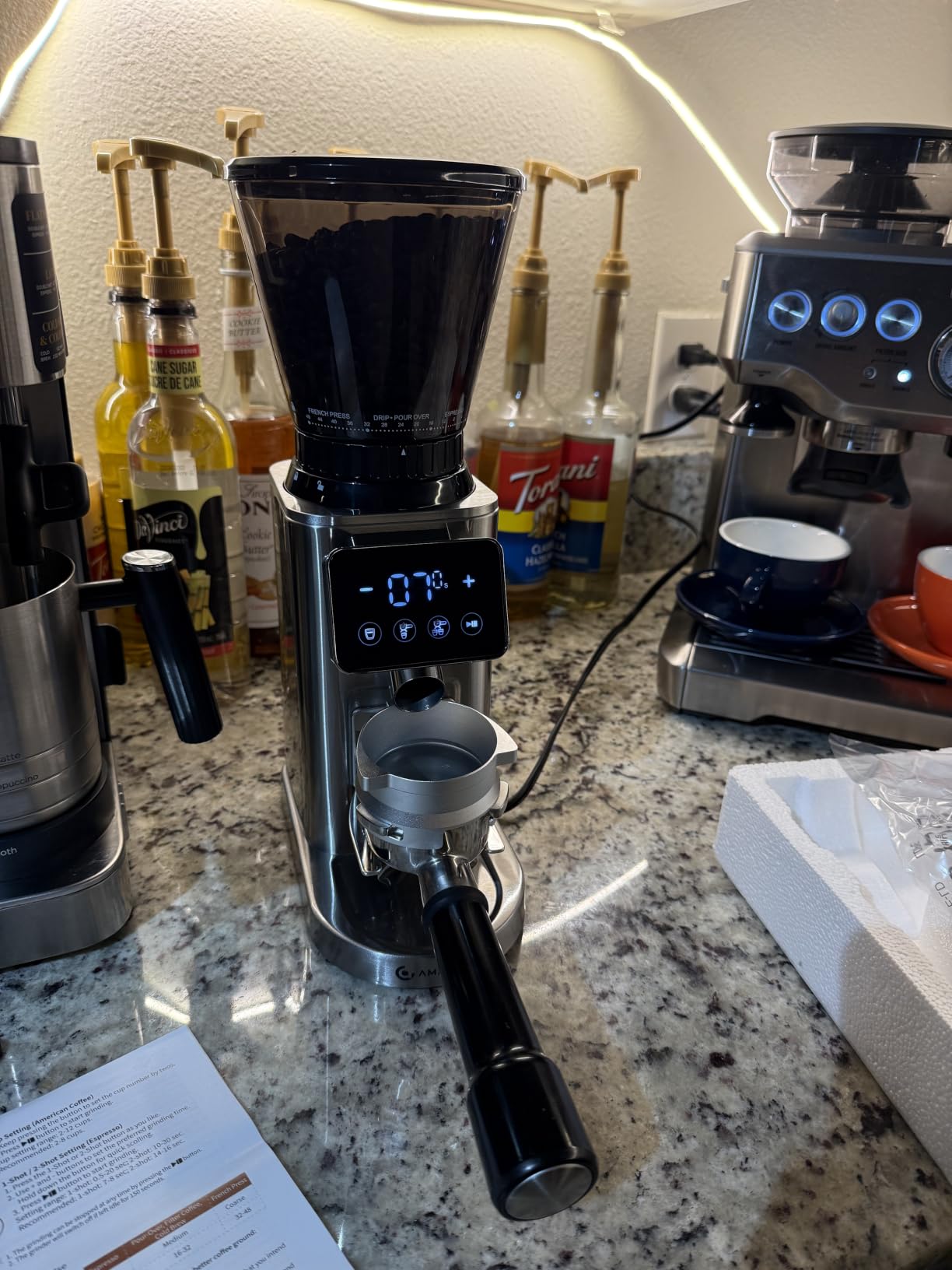 AMZCHEF Conical Burr Coffee Grinder, 48 Grind Settings, Anti-Static Burr Mill with Precision Timer & LED Touchscreen, for Espresso, Drip, Pour Over, Cold Brew & French Press, Stainless Steel, Silver customer photo 1