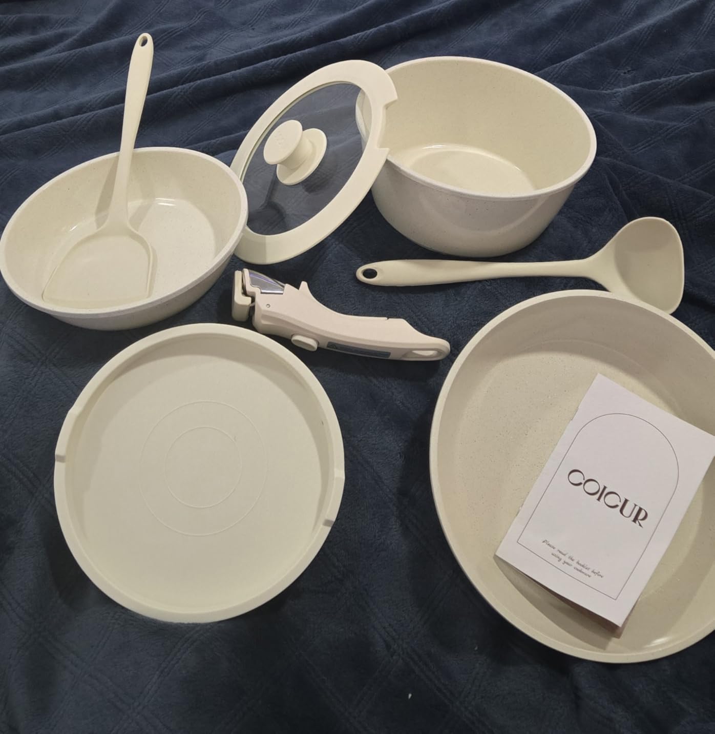 Ceramic Cookware Set Non Stick 8Pcs Pots and Pans Set Detachable Handle Induction Kitchen Cooking Set with Frying Pans Oven Dishwasher Safe, PFAS/PFOA Free, Cream White customer photo 2
