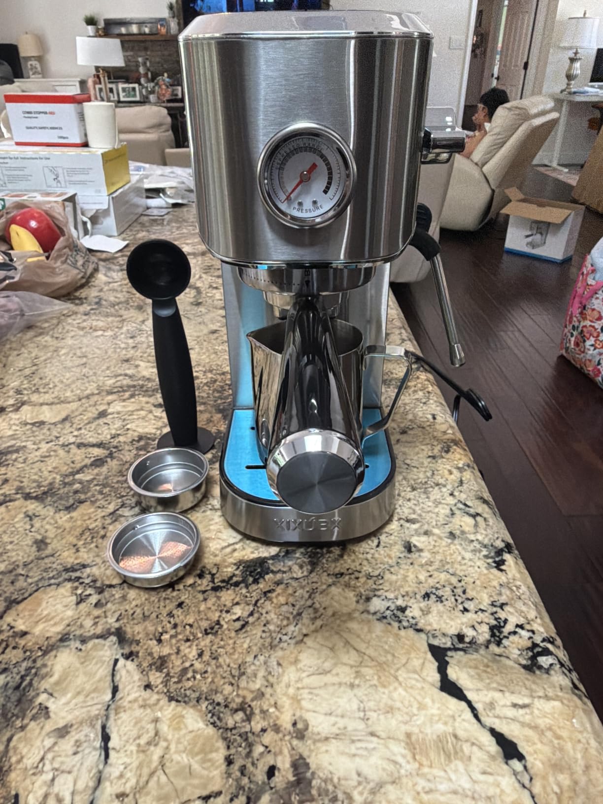 XIXUBX Espresso Machine with Milk Frother for Cappuccino & Latte for Home | 20-Bar Pump, Built-in Pressure Gauge, Powerful Steam Wand, Milk Frothing Pitcher, 42 oz Removable Water Tank, Stainless Steel customer photo 1