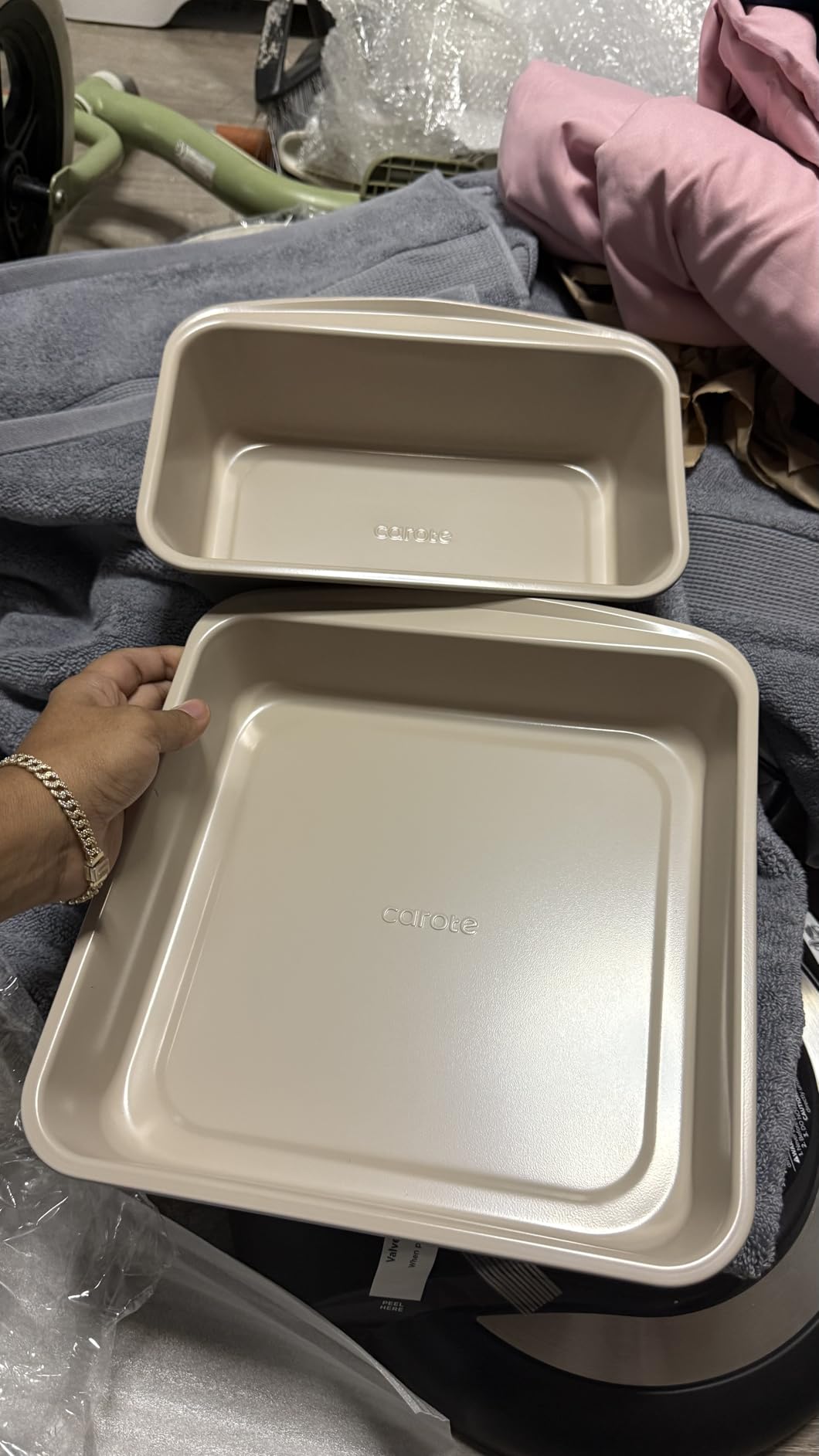 CAROTE 7-Piece Baking Pans Set, Nonstick Bakeware Sets, Gray & Blue | Cookie Sheets, Muffin, Bread, Cake, Loaf, Roasting Pan, PFAS-Free, Stackable customer photo 2