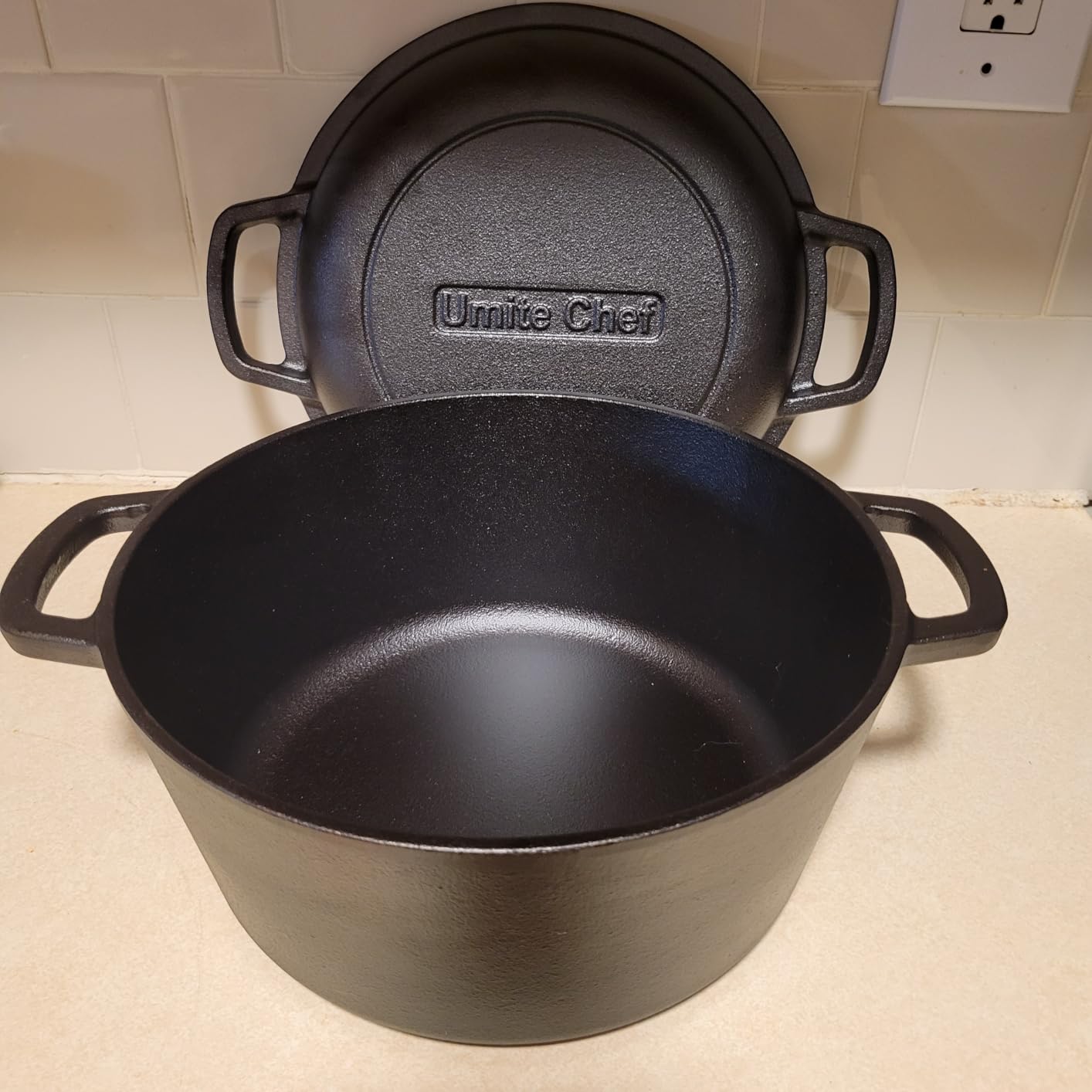 Cast Iron Dutch Oven Pot with Skillet Lid - Pre-Seasoned - Skillet Lid Cooking Pan- PFAS-Free -Umite Chef Cast Iron Skillet Cookware for Bread, Frying, Baking - Dual Handles - Oven, Grill, Campfire & Stovetop Safe - Durable & Non-Toxic, 5QT customer photo 1