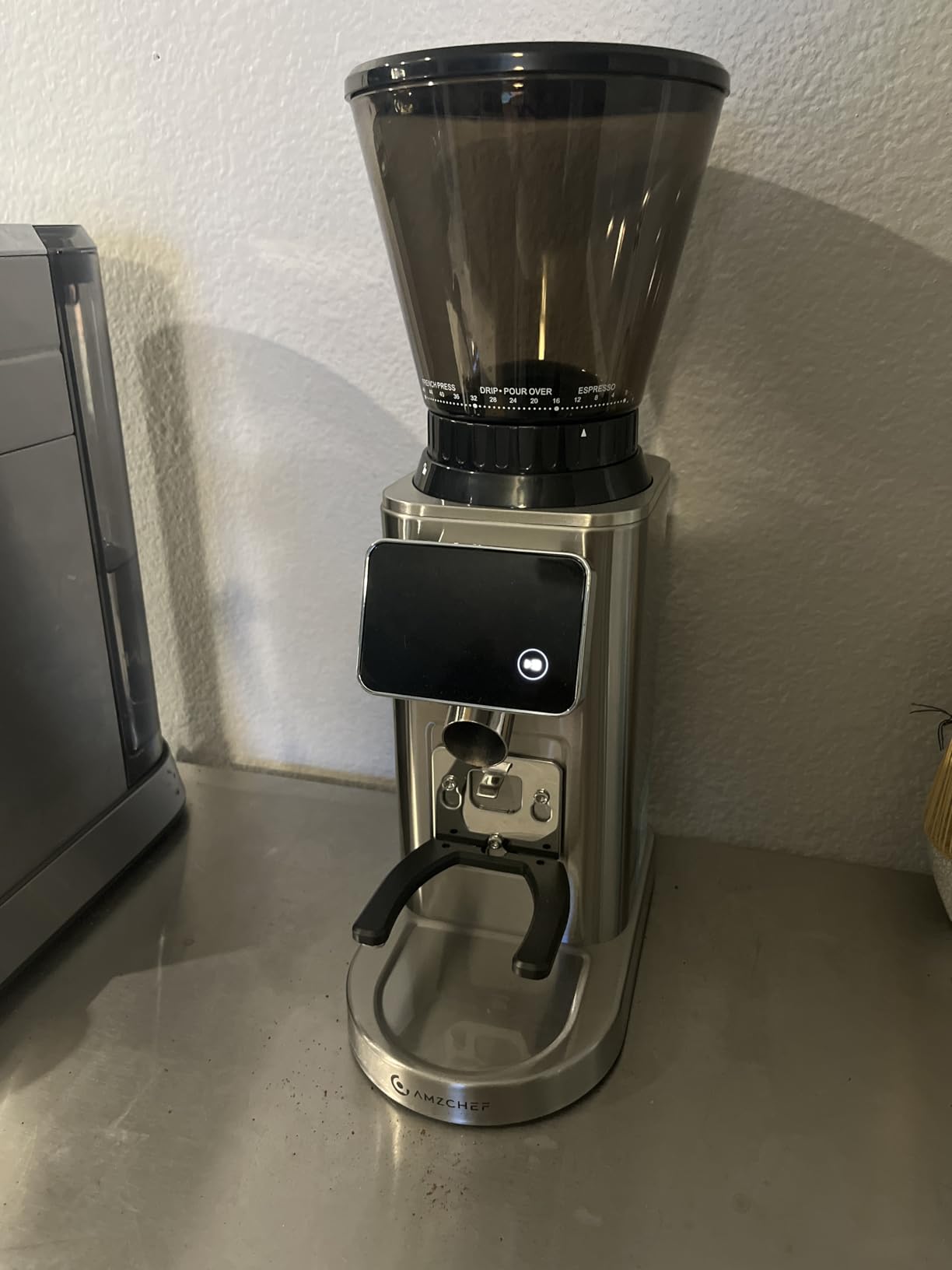 AMZCHEF Burr Coffee Grinder, 48 Settings, Less Static Mess, Metallic Silver | 40mm Burr, Low Retention, 0.5s LED Timer, Stainless Steel Body, Fit 51-54/58 Espresso Portafilter customer photo 2