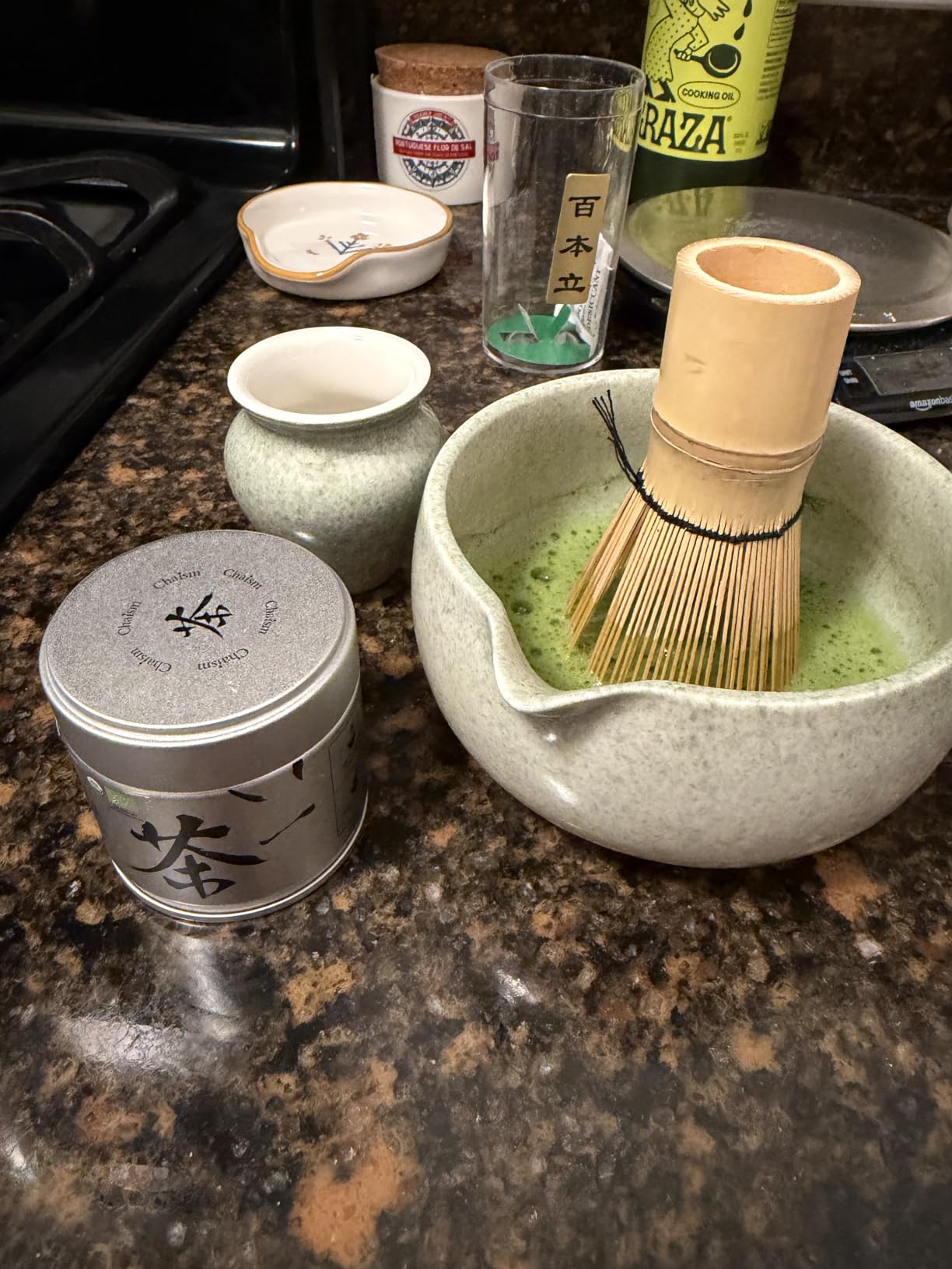 YIBO Matcha Whisk Set With Bowl, Ceramic Matcha Making Kit Includes Bamboo Whisk (Chasen), Holder Stand, Powder Starter Sifter, Scoop, Measuring Spoon & Cup Tea Tools For Ceremony (Mottled Green) customer photo 2