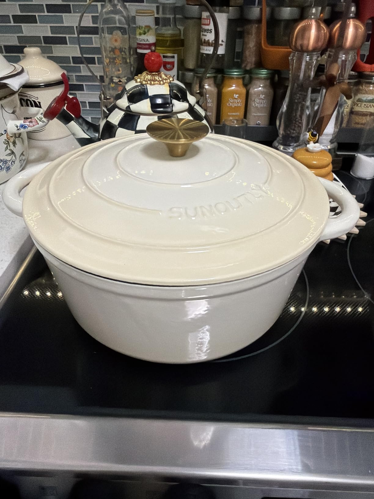 Enameled Cast Iron Dutch Oven - 6QT Pot with Lid & Cotton Potholders - Heavy-Duty Cookware for Braising, Stews, Roasting, Bread Baking, Oven Safe up to 500° F & Across All Cooktops, Cream White customer photo 2