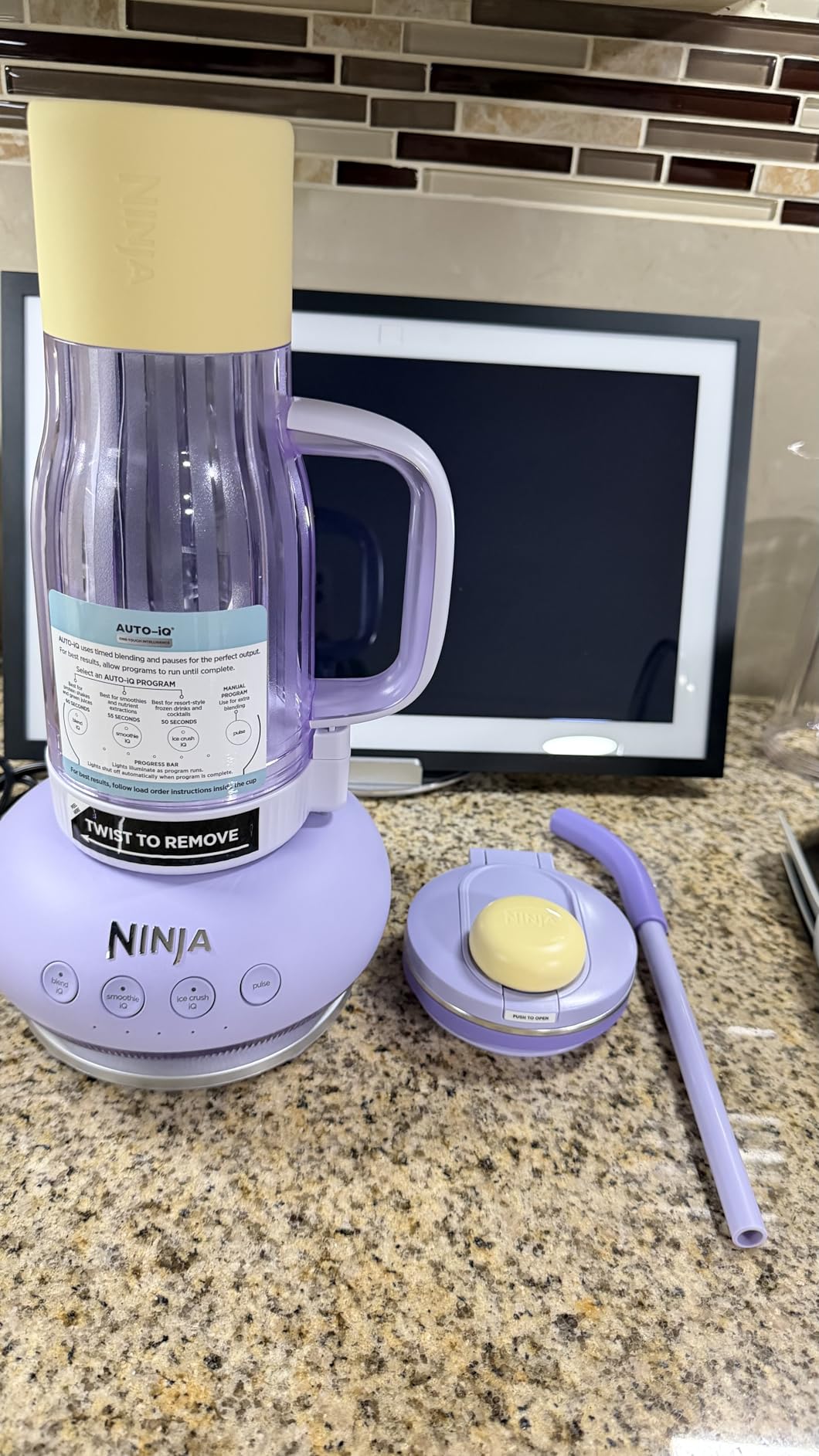 Ninja BlendBOSS Personal Blender, 26oz Tumbler, 1200PW, Purple, DB351PR | 1200-peak-watt BlendBOSS crushes ice to snow. 26-oz leakproof tumbler, chug spout & detachable straw. Dishwasher safe. customer photo 2