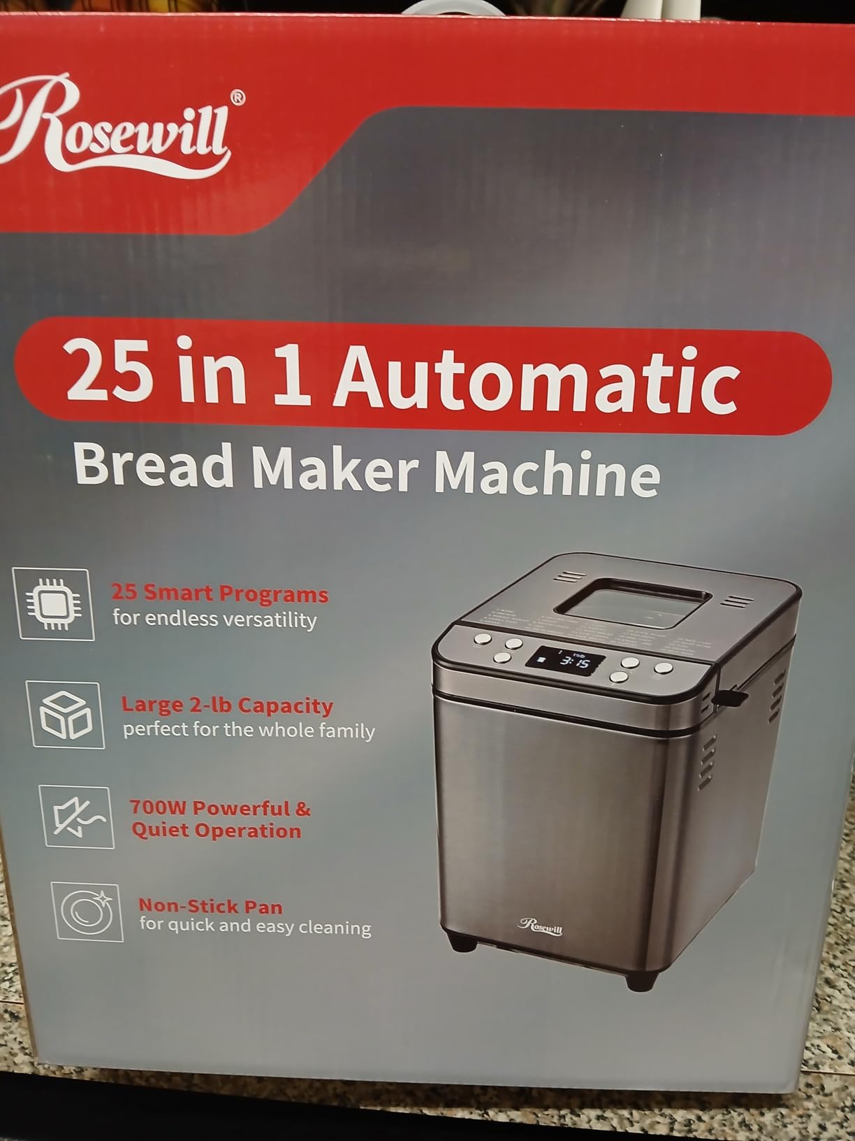 Rosewill 25-in-1 Automatic Bread Maker Machine with 3 Loaf Size up to 2 Lb, 700W High Power Dual Heater with BPA-free Nonstick Coating Pan, Max 15 Hours Delay Timer, Low Noise - Gray customer photo 2