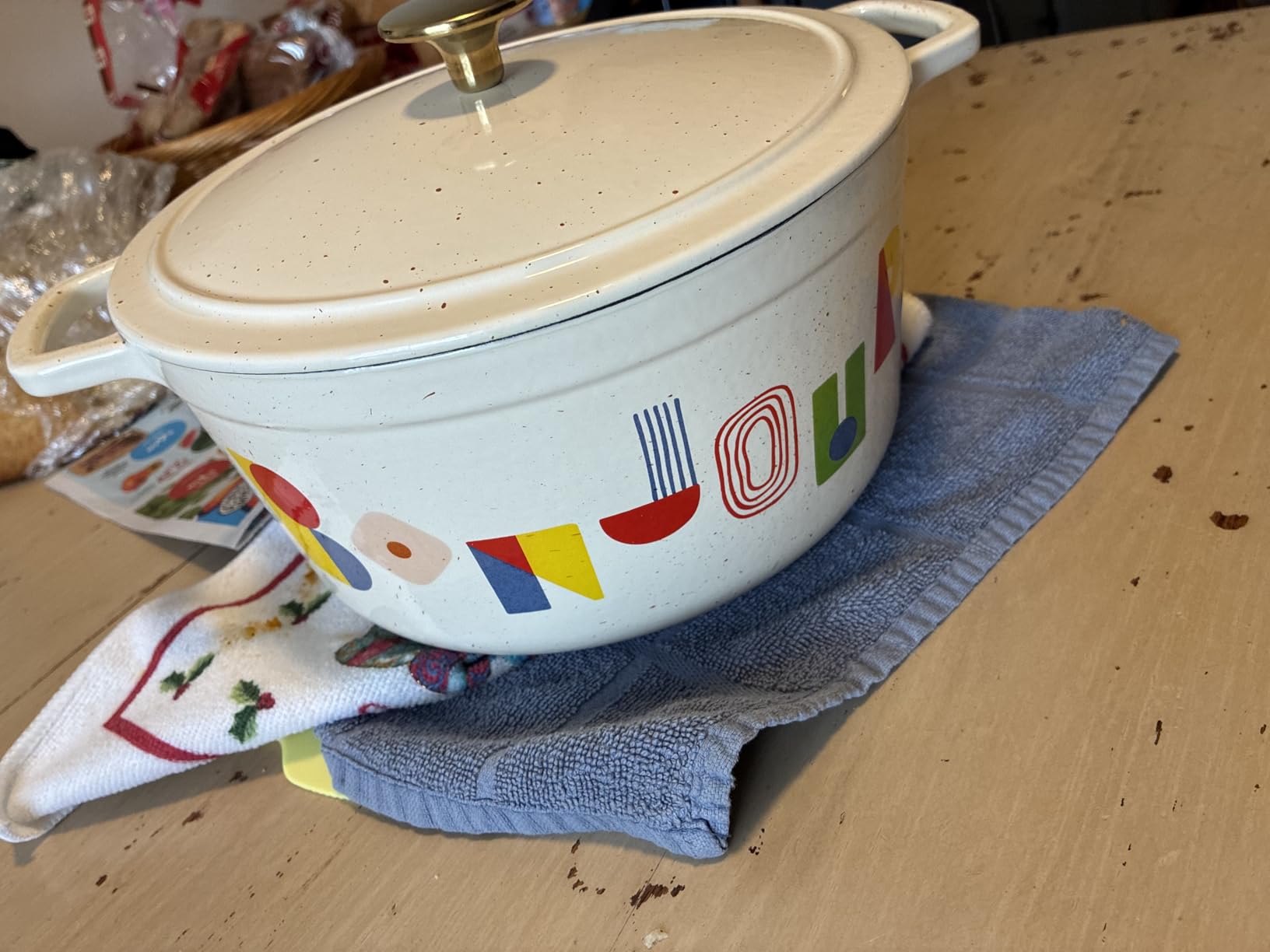 CAROTE Enameled 5QT Cast Iron Dutch Oven Pot with Gift Box, Bonjour | Sourdough Bread Baking, Healthy & Non-Toxic, All Stovetop Compatible, Oven Safe up to 500° F, Easy to Clean customer photo 2