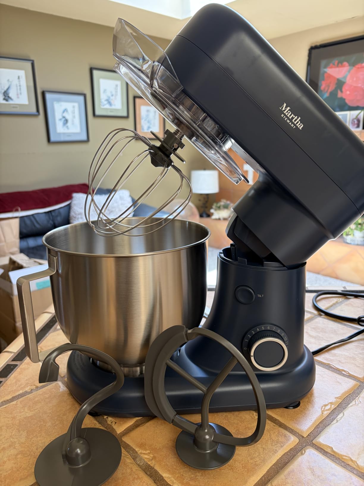 Martha Stewart 5.3QT Tilt Head Stand Mixer, 12 Speeds, Stainless Steel Bowl | Dough Hook, Stainless Whisk, Beater, Removable Splash Shield, Bread, Cake & Whipping, Electric Kitchen Mixer, Sky Blue customer photo 2