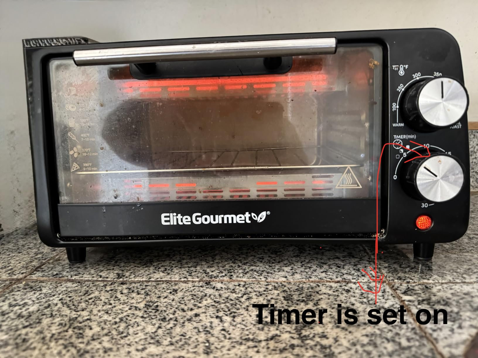 Elite Gourmet ETO449X Countertop Toaster Oven, 9.5Qt / 4-Slice Capacity, Fits 8'' Pizza, 800W Quartz Heating, 200-450°F Adjustable Temperature, 30-Min Timer, Compact Mini Oven, Black customer photo 1