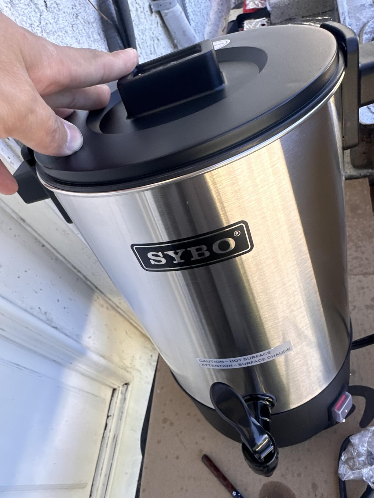 SYBO 45 Cup Coffee Urn, 6L Commercial Stainless Steel Coffee Maker | Hot Water Dispenser, Fast Brewing Percolator with Removable Filter, Easy Clean, for Catering Office & Events, Grey customer photo 1