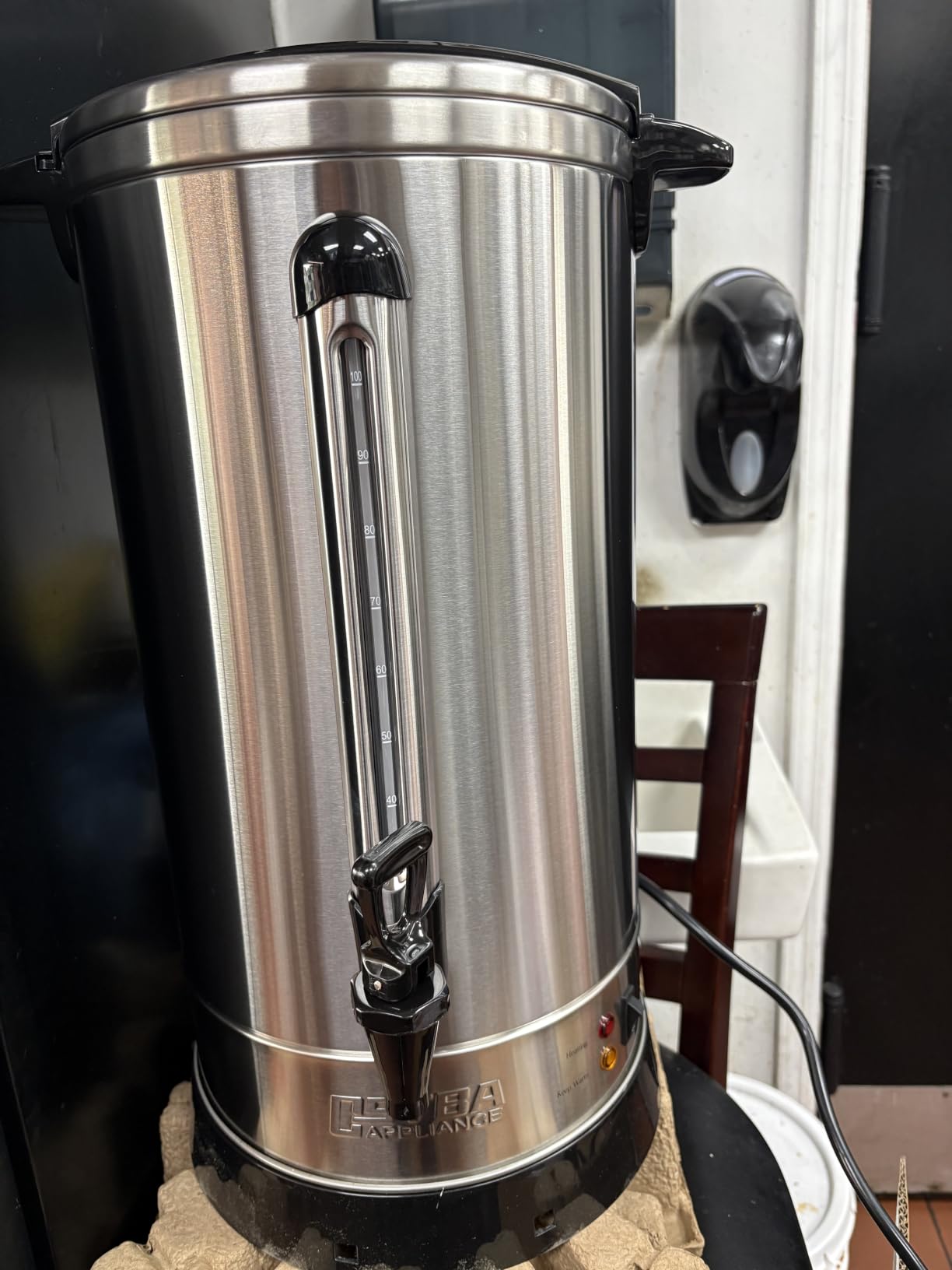 OSTBA 100-Cup Commercial Coffee Urn, 15L 304 Stainless Steel Percolator | 1500W Fast-Brewing Coffee Maker and Hot Water Dispenser with Double-Wall Insulation for Catering, Parties and Offices customer photo 1