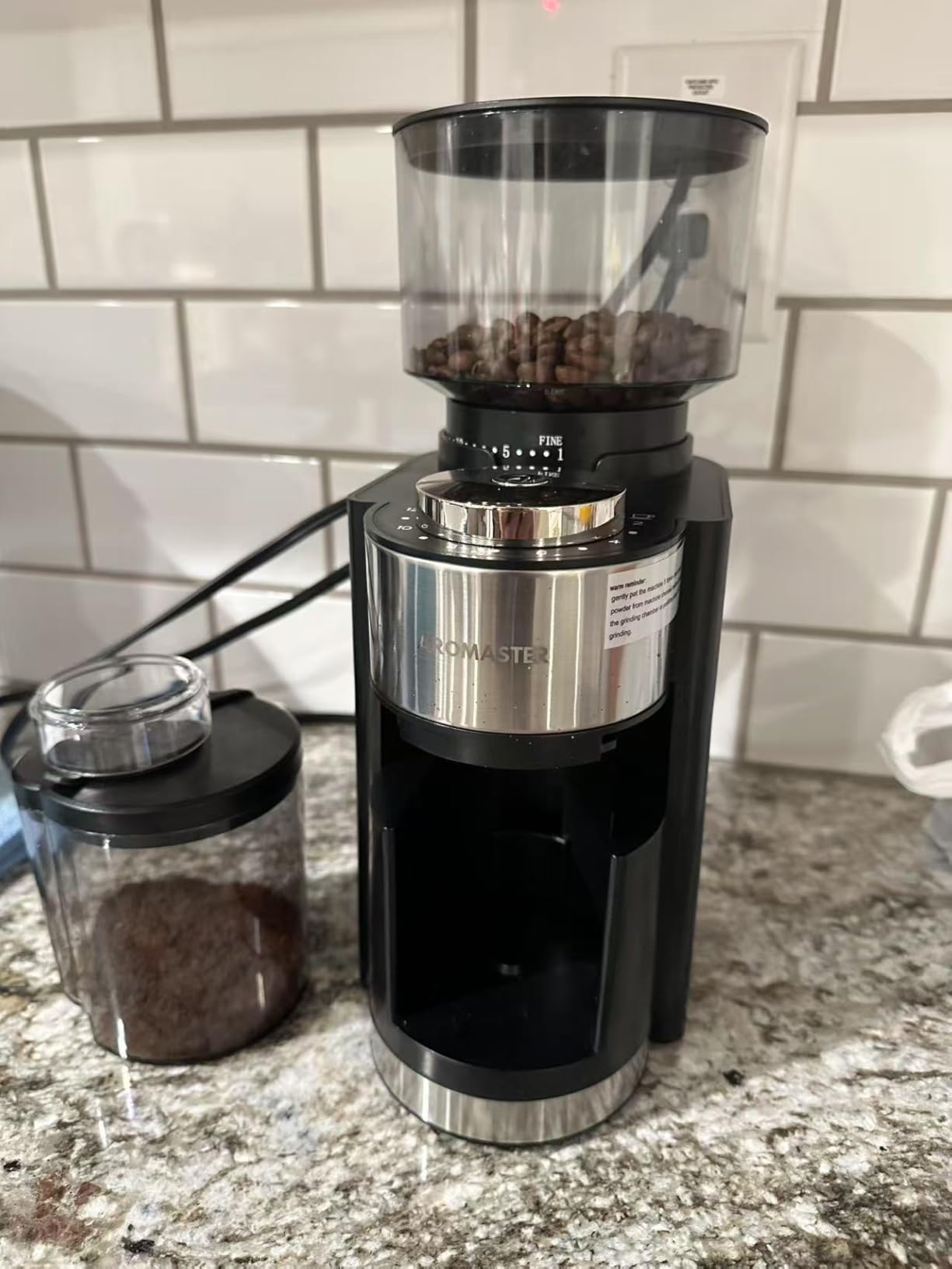 Aromaster Burr Coffee Grinder, 25 Settings, 2-12 Cups, Anti-Static, Black | Stainless Steel, Removable Burr, Brush for Easy Cleaning, Coffee Grinder for Espresso French Press Home Use, Compact, Quiet customer photo 1