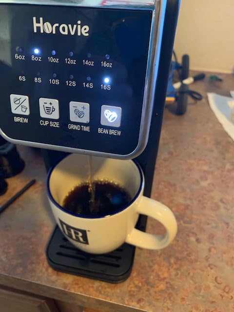 Horavie Single Serve Coffee Maker with Built-in Grinder, Fast Brew 6-16oz Single Cup for Whole Beans, Grounds, K Pod, Grind and Brew Coffee Maker with 47oz Water Tank, Descaling Alert, Black customer photo 1
