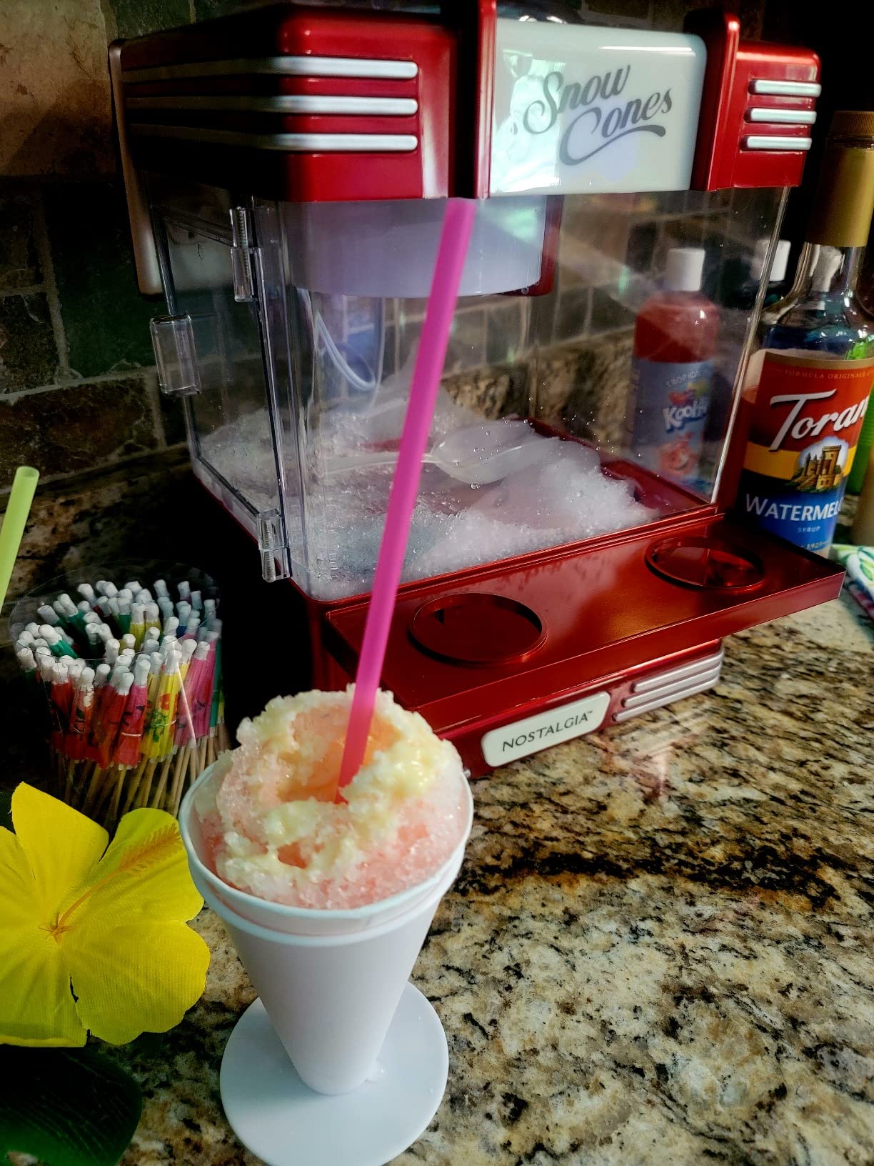 Nostalgia Snow Cone Shaved Ice Machine - Retro Table-Top Slushie Machine Makes 20 Icy Treats - Includes 2 Reusable Plastic Cups & Ice Scoop - Retro Red customer photo 2