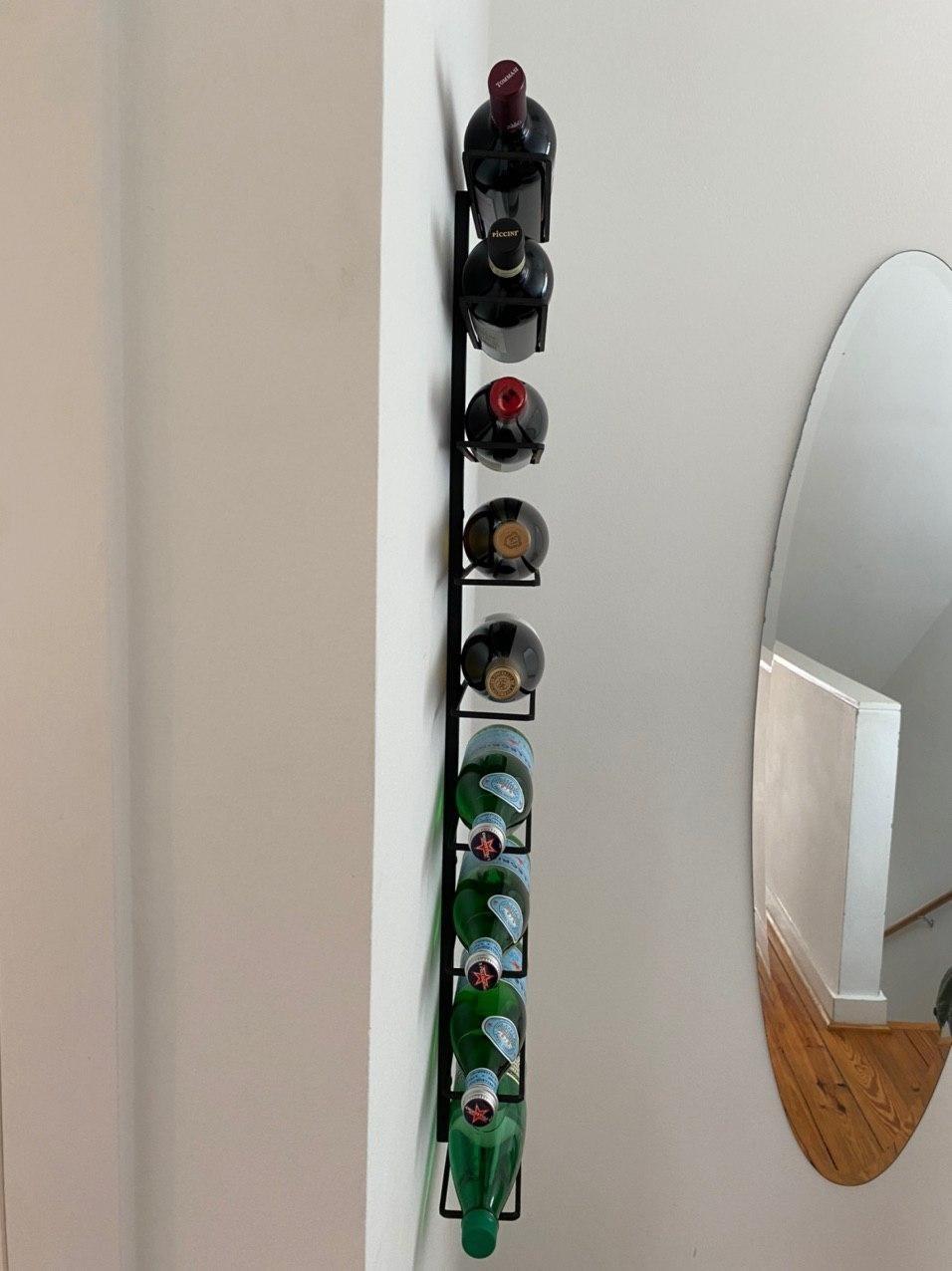 True Align Wall-Mounted Wine Rack, Black Wrought Iron, Minimalist Modern Wine Display, Alcohol Storage Solution, Holds Nine Standard Wine Bottles, 37.75