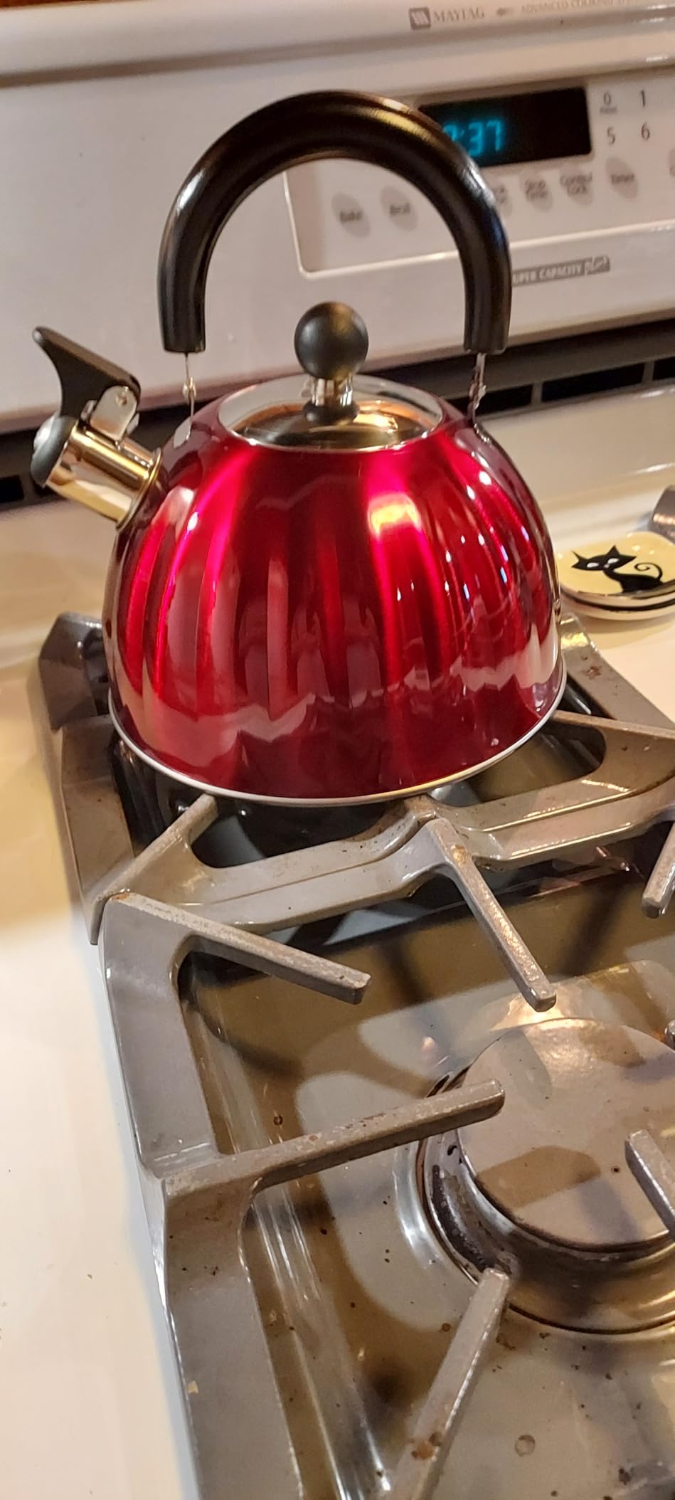 Mr. Coffee Twining 2.1 Quart Pumpkin Shaped Stainless Steel Whistling Tea Kettle, Metallic Red customer photo 1