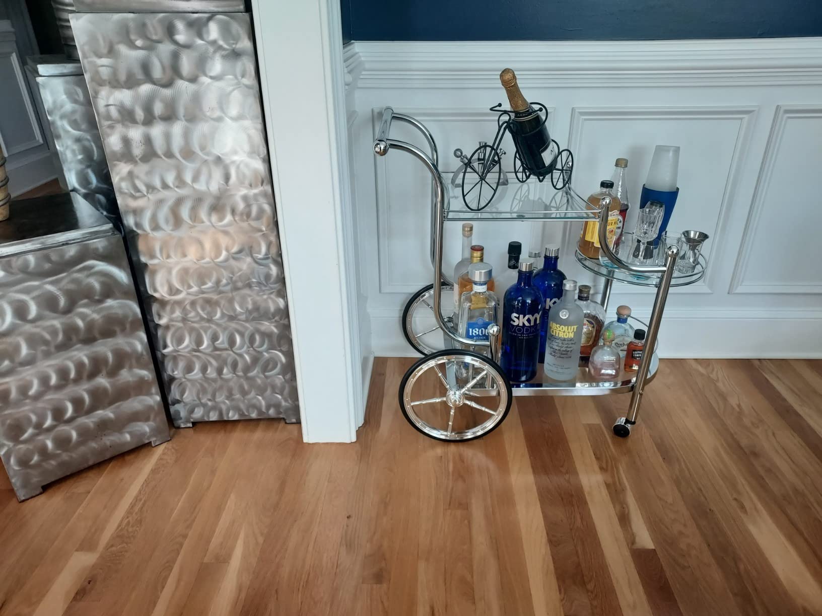 Coaster Home Furnishings - Sarandon - 3-Tier Metal & Glass Bar Cart - Spoke Wheels, Glass Shelf - Contemporary - Dining Room and Kitchen - Clear & Chrome - 910076 customer photo 1