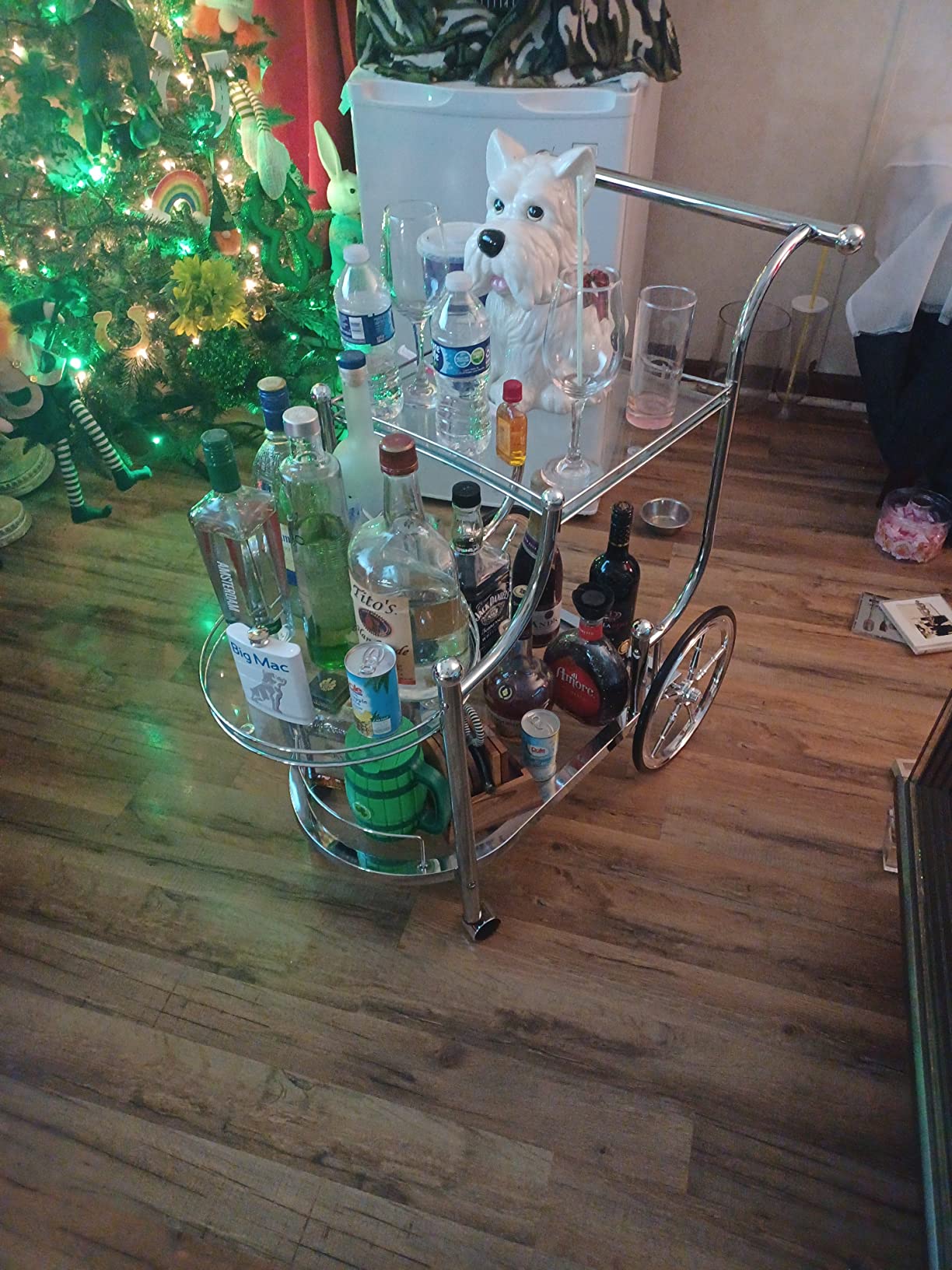Coaster Home Furnishings - Sarandon - 3-Tier Metal & Glass Bar Cart - Spoke Wheels, Glass Shelf - Contemporary - Dining Room and Kitchen - Clear & Chrome - 910076 customer photo 2