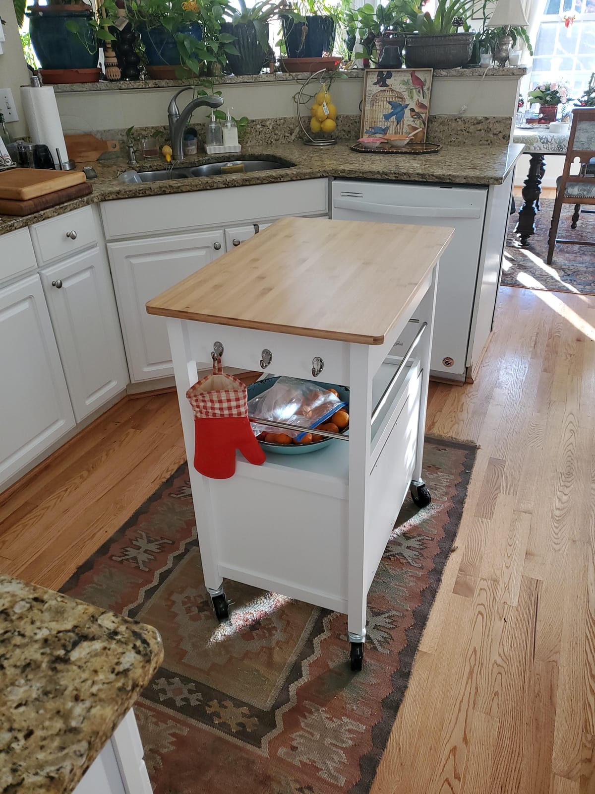 eHemco Kitchen Island Cart on Wheels, White Base, Natural Bamboo Top customer photo 1