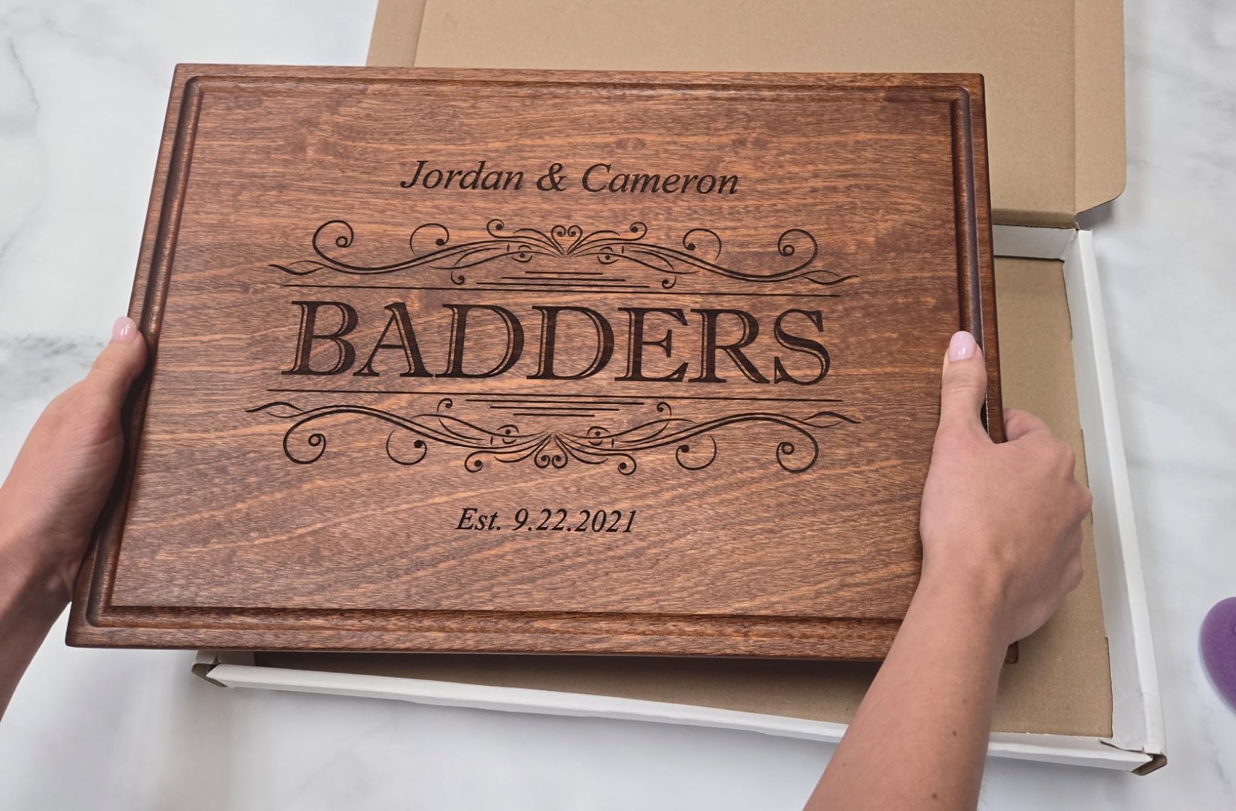 Personalized Wedding Gifts for Couple, Straga Custom Cutting Board Wood Engraved with Names & Date, Bridal Shower, Engagement, Anniversary & Housewarming Present, Handmade Charcuterie customer photo 1