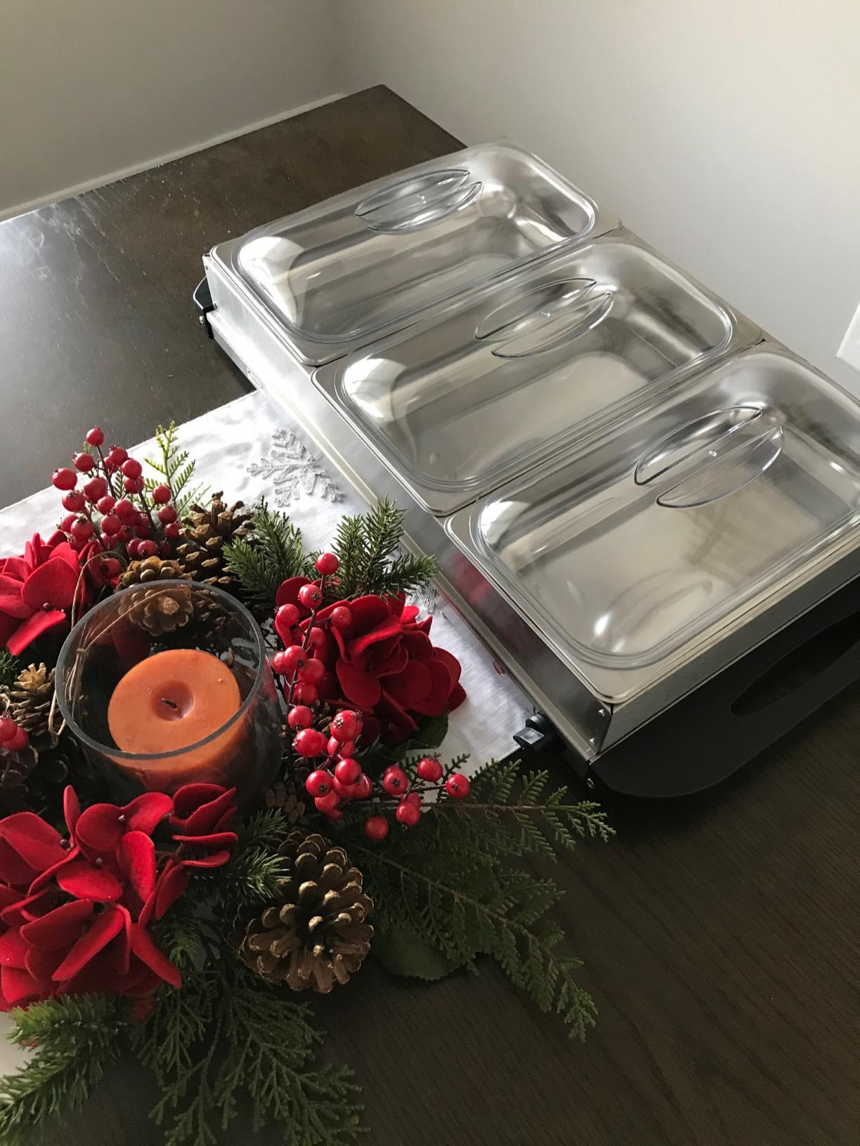 Nutrichef Professional Stainless Steel Buffet Warmer Server with 3 Trays | Portable Hot Plate Food Warmer Station for Parties & Events | Easy to Clean | 3 See-through lids | Max Temperature 175F customer photo 2