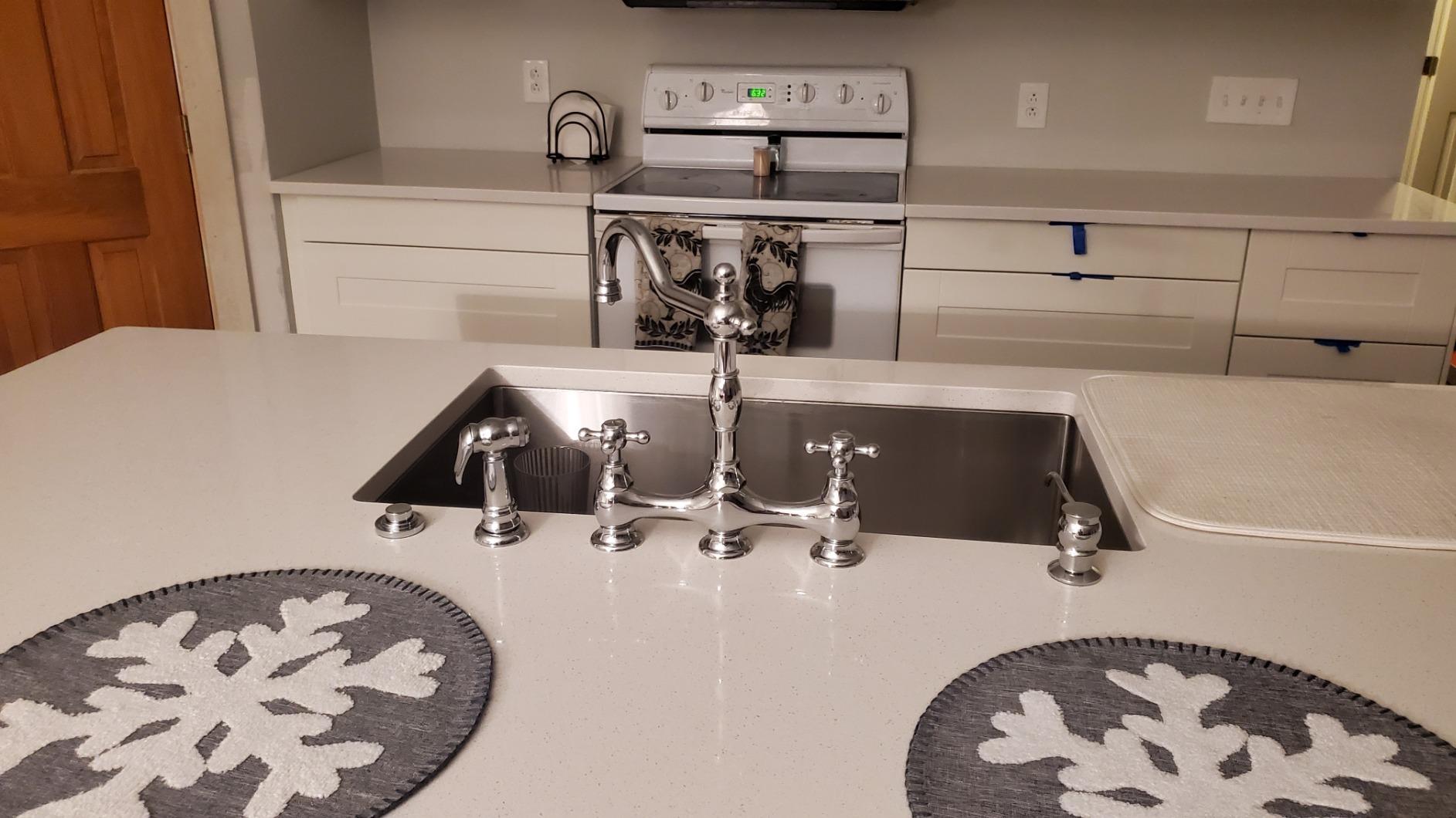 Gerber Opulence Bridge Kitchen Faucet with Side Spray – 2-Handle Farmhouse Sink Faucet, Traditional Style, Swivel Spout, Heavy-Duty Brass, 8-Inch Center, 4-Hole Deck Mount in Chrome customer photo 1