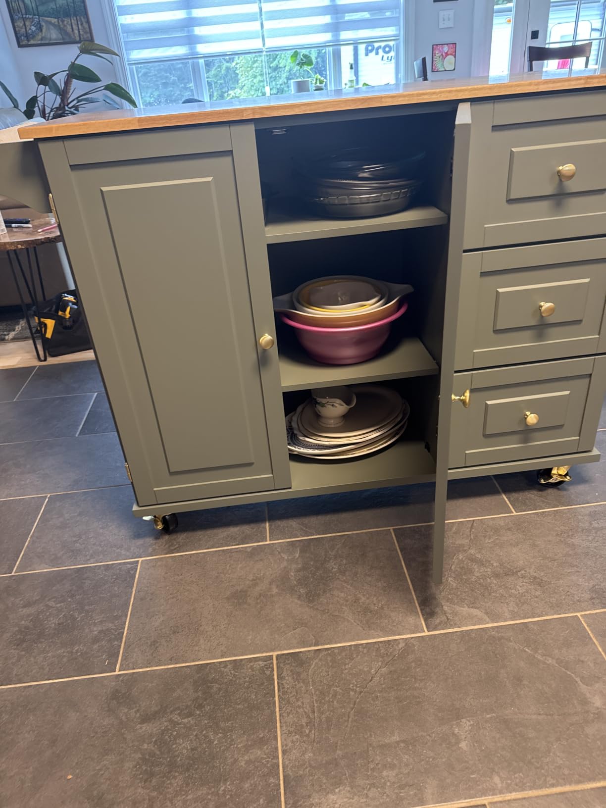 Homestyles Dolly Madison Black Mobile Kitchen Island Cart with Wood Drop Leaf Breakfast Bar customer photo 1
