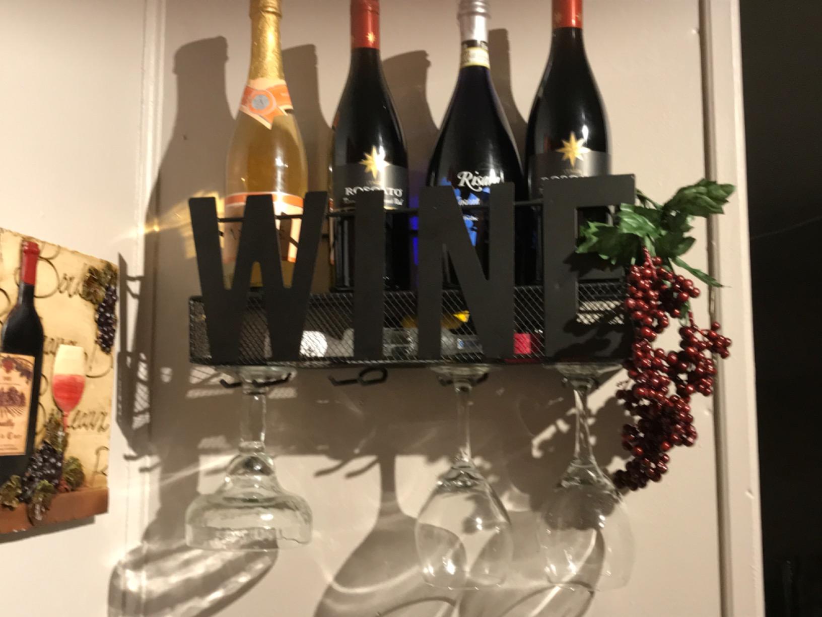 Wall Mounted Metal Wine Rack - Wine Rack Wall Mount Wine Bottle Holder 4 Long Stem Glass Holder & Wine Cork Storage Home customer photo 2