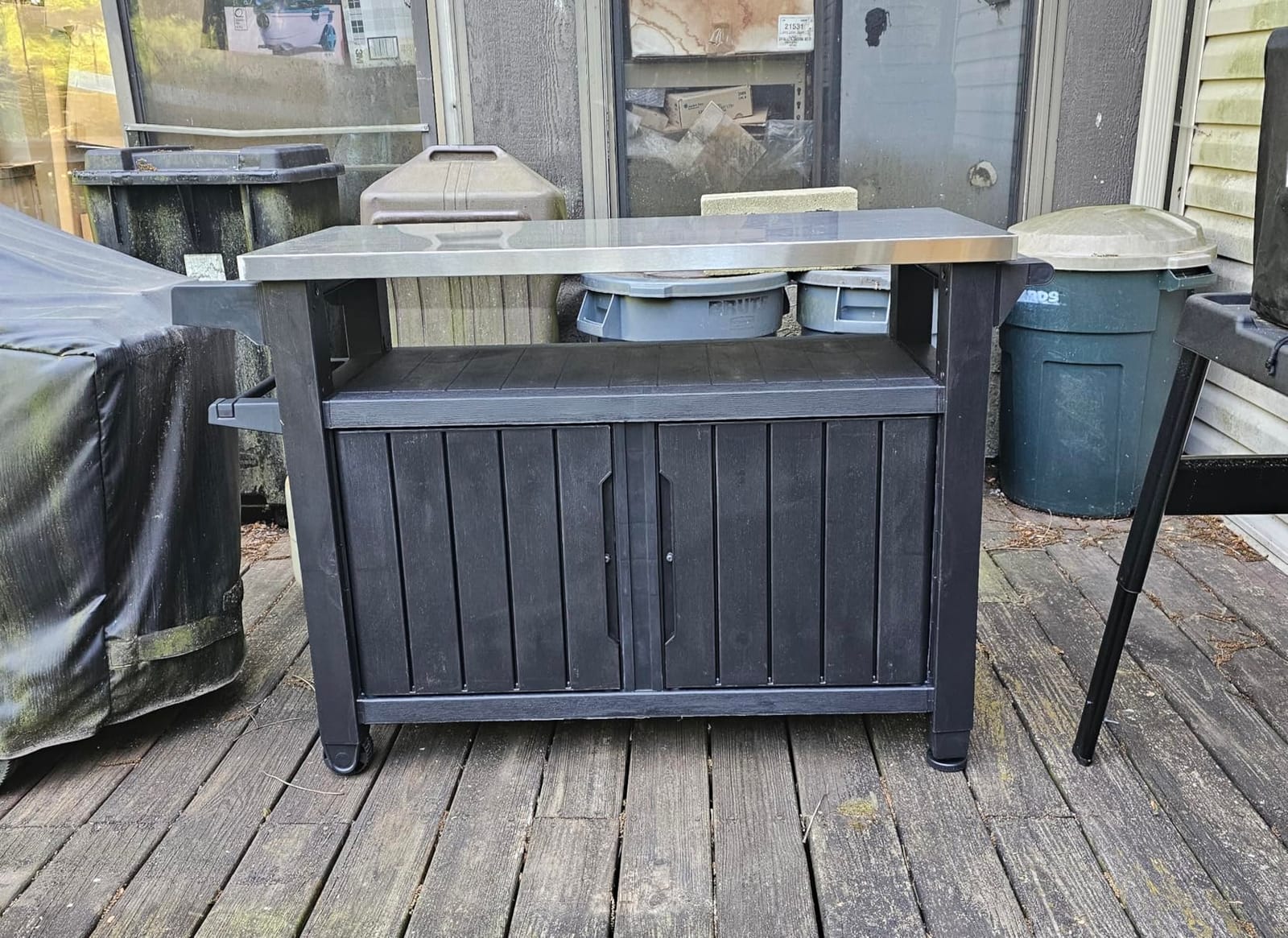 Keter Outdoor Rolling Table Cart for Food Prep, Storage, Dark Brown customer photo 1
