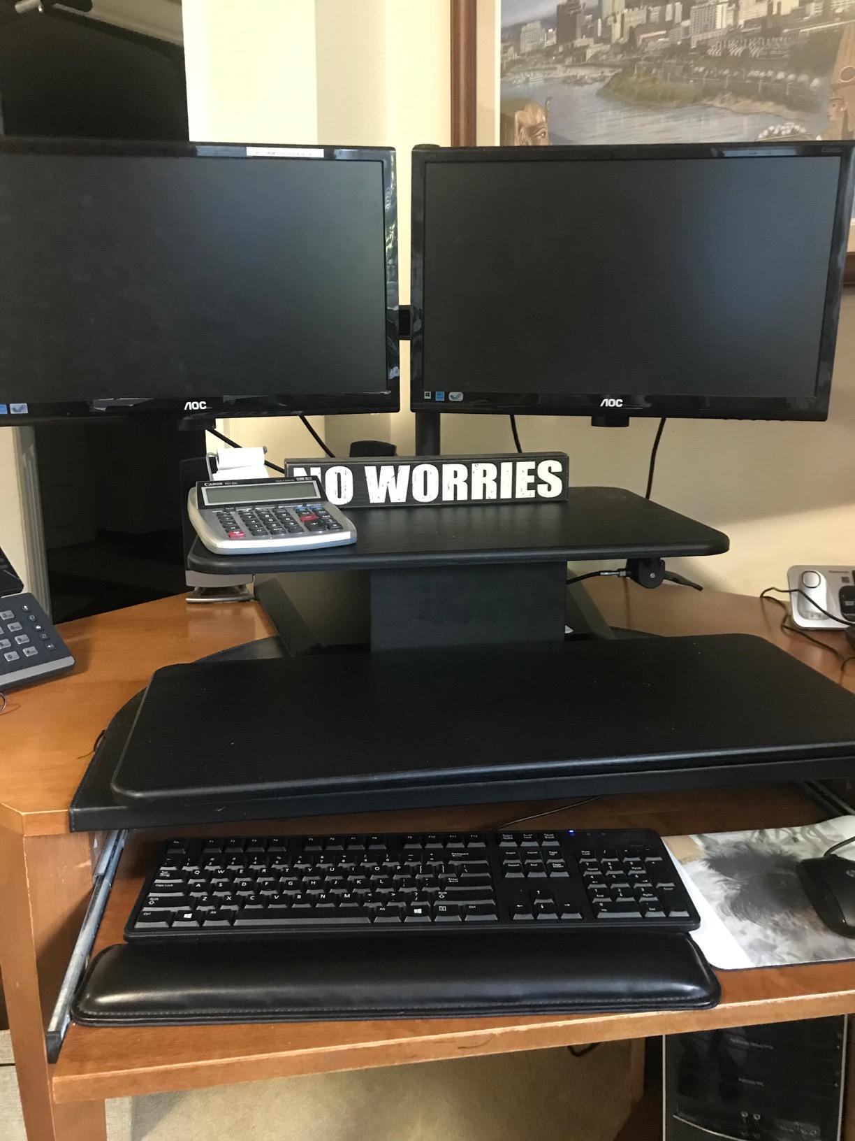 Mount-It! Standing Desk Converter, Stand Up Desk Riser with Dual Monitor Mount, Adjustable Workstation in Black, Top Platform 23