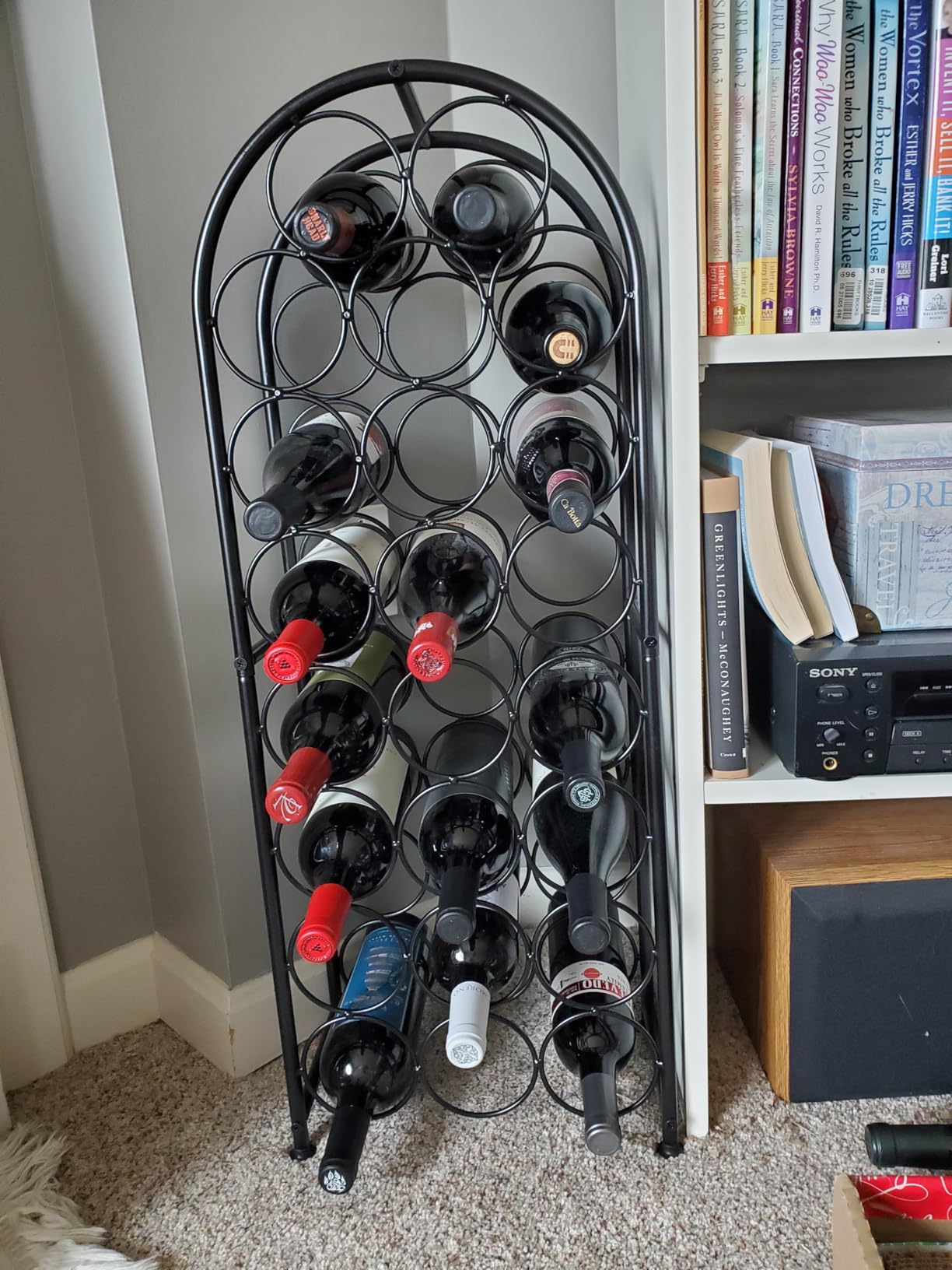 PAG-Mass 7 Bottles Freestanding Countertop Wine Rack, Metal Small Table Top Wine Rack, Drink Organizer Bottle Holder, Kitchen Organizers and Storage, Black customer photo 1
