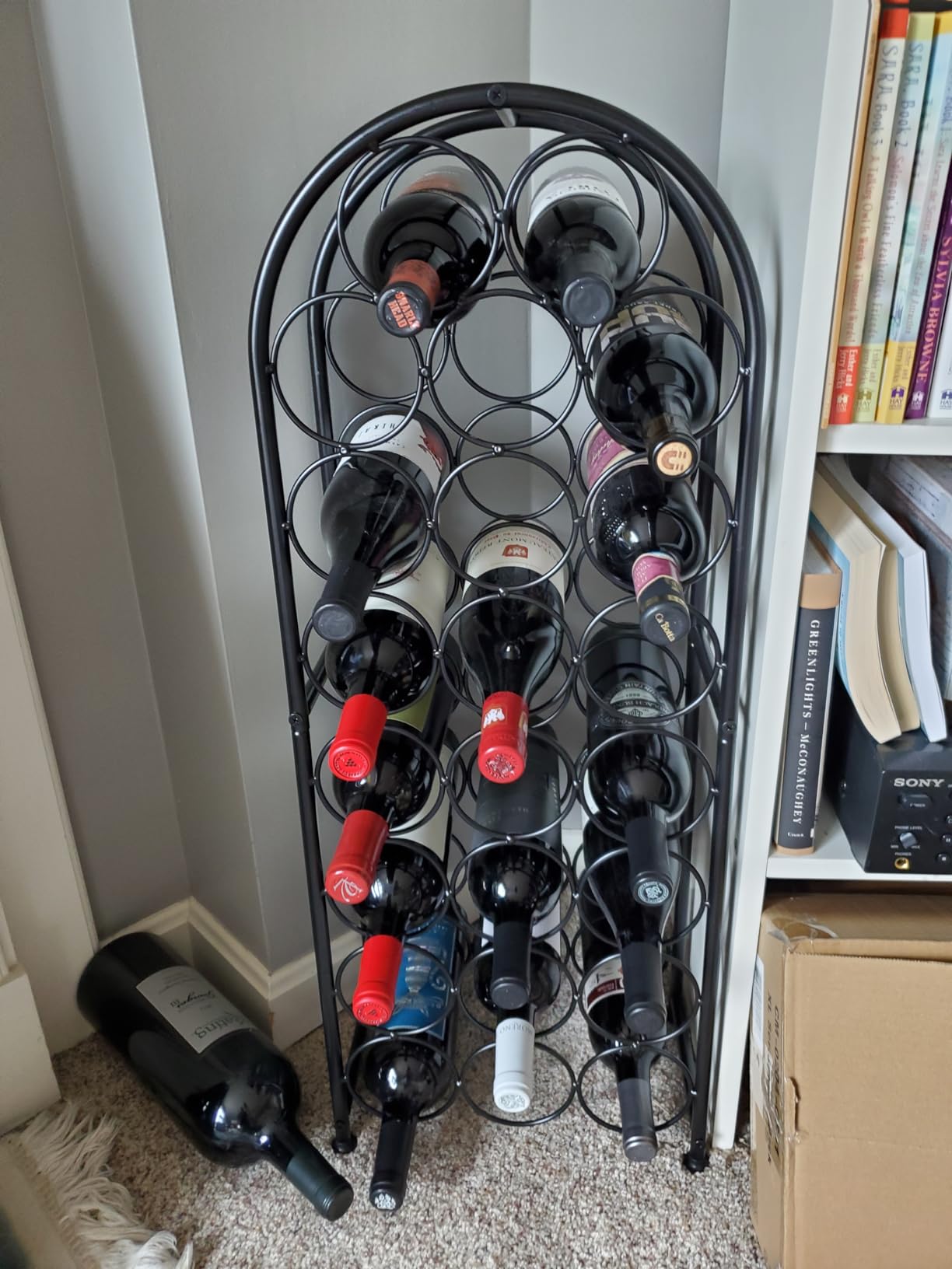 PAG-Mass 7 Bottles Freestanding Countertop Wine Rack, Metal Small Table Top Wine Rack, Drink Organizer Bottle Holder, Kitchen Organizers and Storage, Black customer photo 2