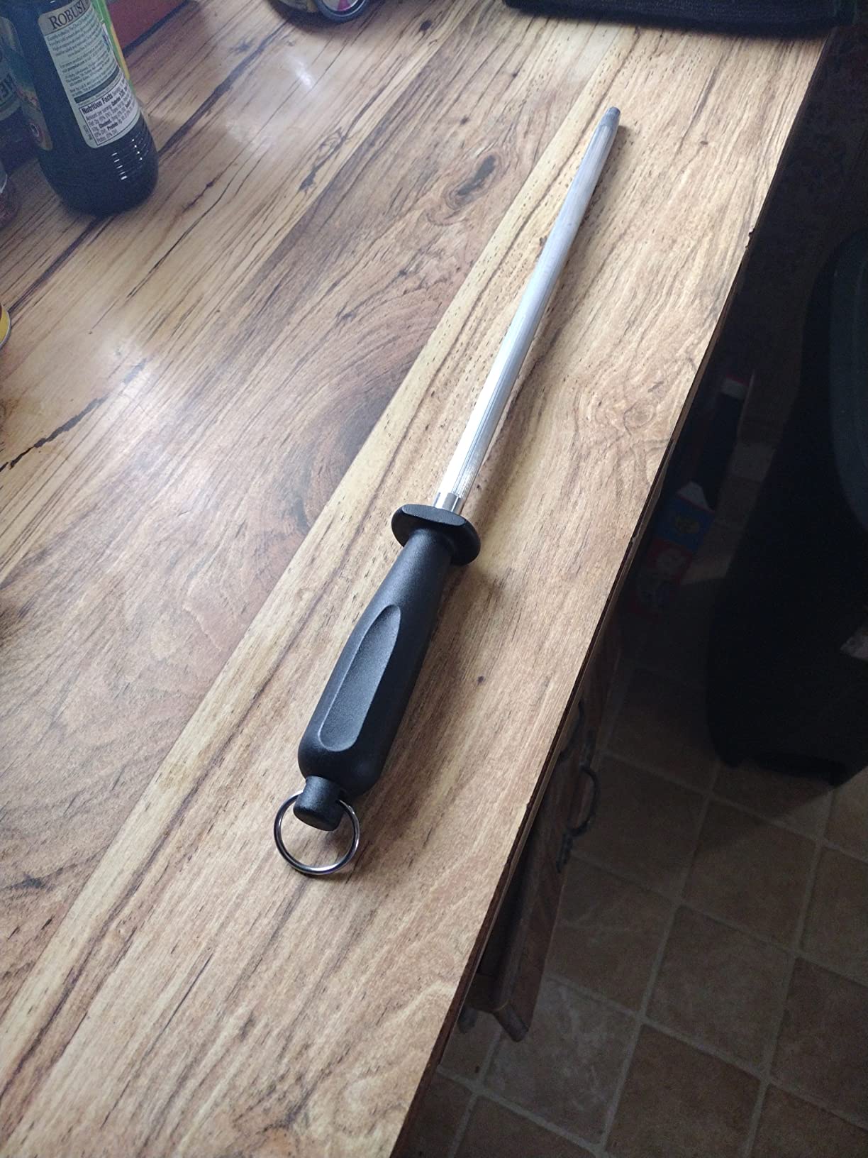 12-Inch Knife Sharpening Rod, Fine Carbon Honing Steel, Black Handle customer photo 2