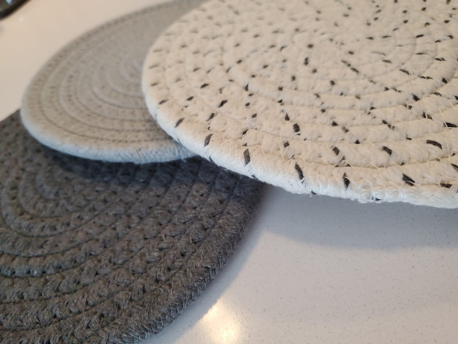 Potholders Set Trivets Set 100% Pure Cotton Thread Weave Hot Pot Holders Set (Set of 3) Stylish Coasters, Hot Pads, Hot Mats,Spoon Rest For Cooking and Baking by Diameter 7 Inches (Gray) customer photo 2