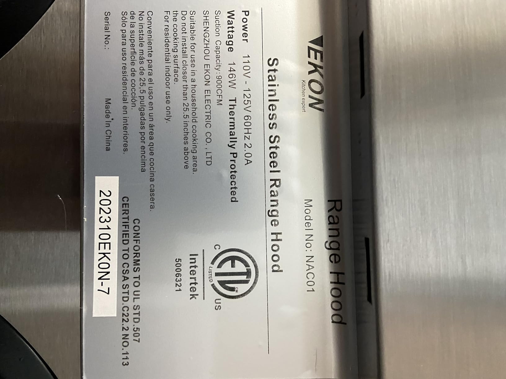 EKON 42 inches Under Cabinet Range Hood, 900 CFM Stainless Steel Kitchen Chimney Vent, 4 Speed Touch Screen Control With Remote 2Pcs 3W LED lights Dishwasher-safe Filters Fan Timer customer photo 2