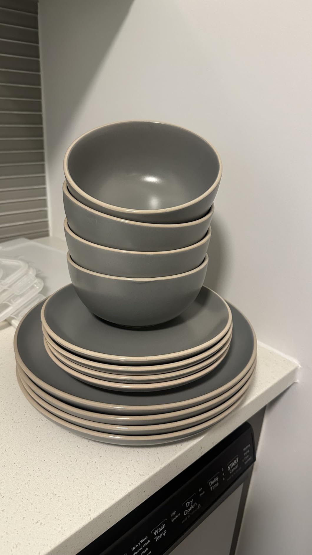 Gibson Home Rockaway 12-Piece Stoneware Dinnerware Set, Matte Finish, Service for 4, Modern Ceramic Plates and Bowls, Microwave & Dishwasher Safe – Soft Gray - Service for 4 customer photo 1