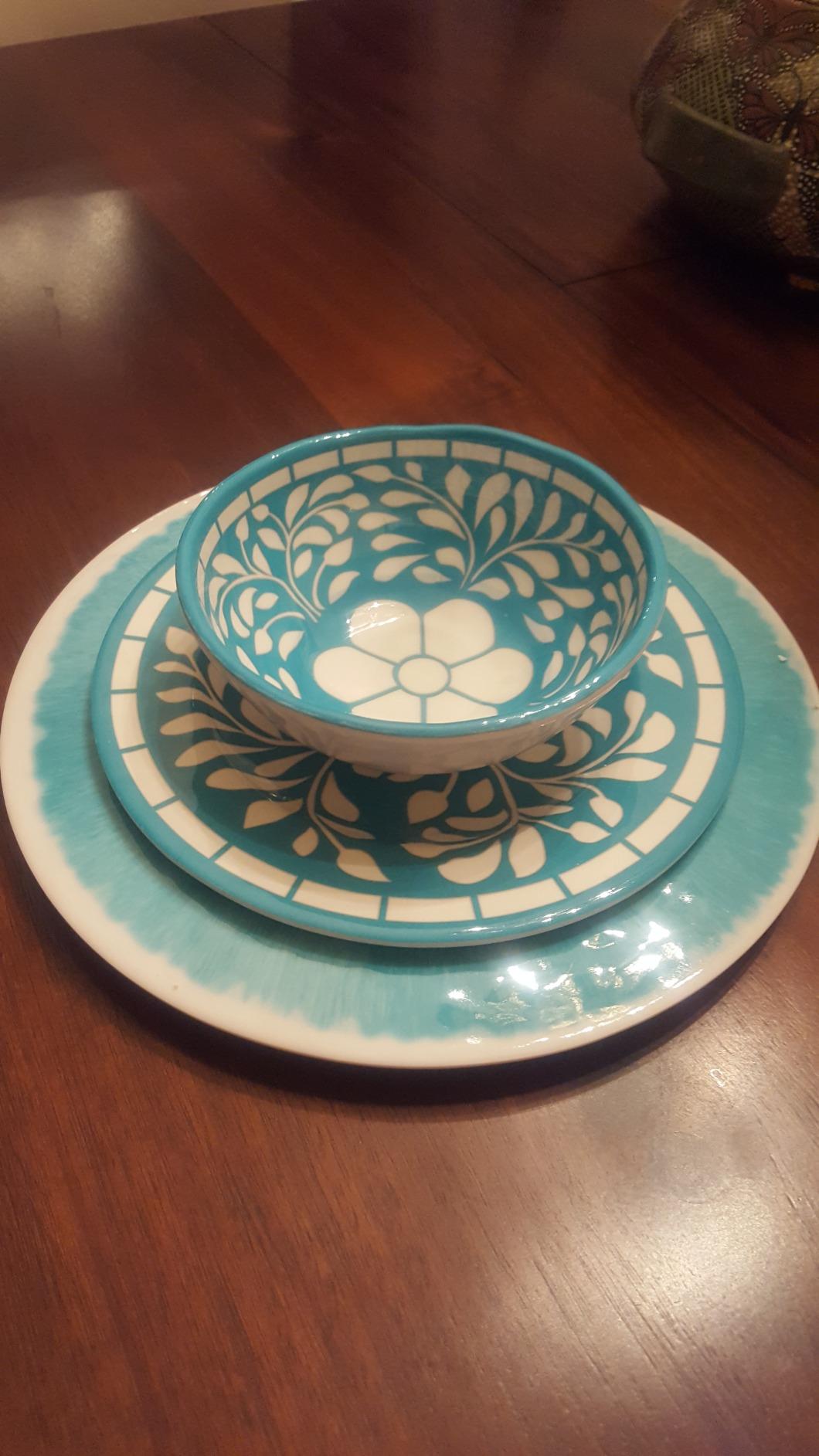 Melamine Dinnerware Set,12 Pcs Plates and Bowls Set - Blue customer photo 1