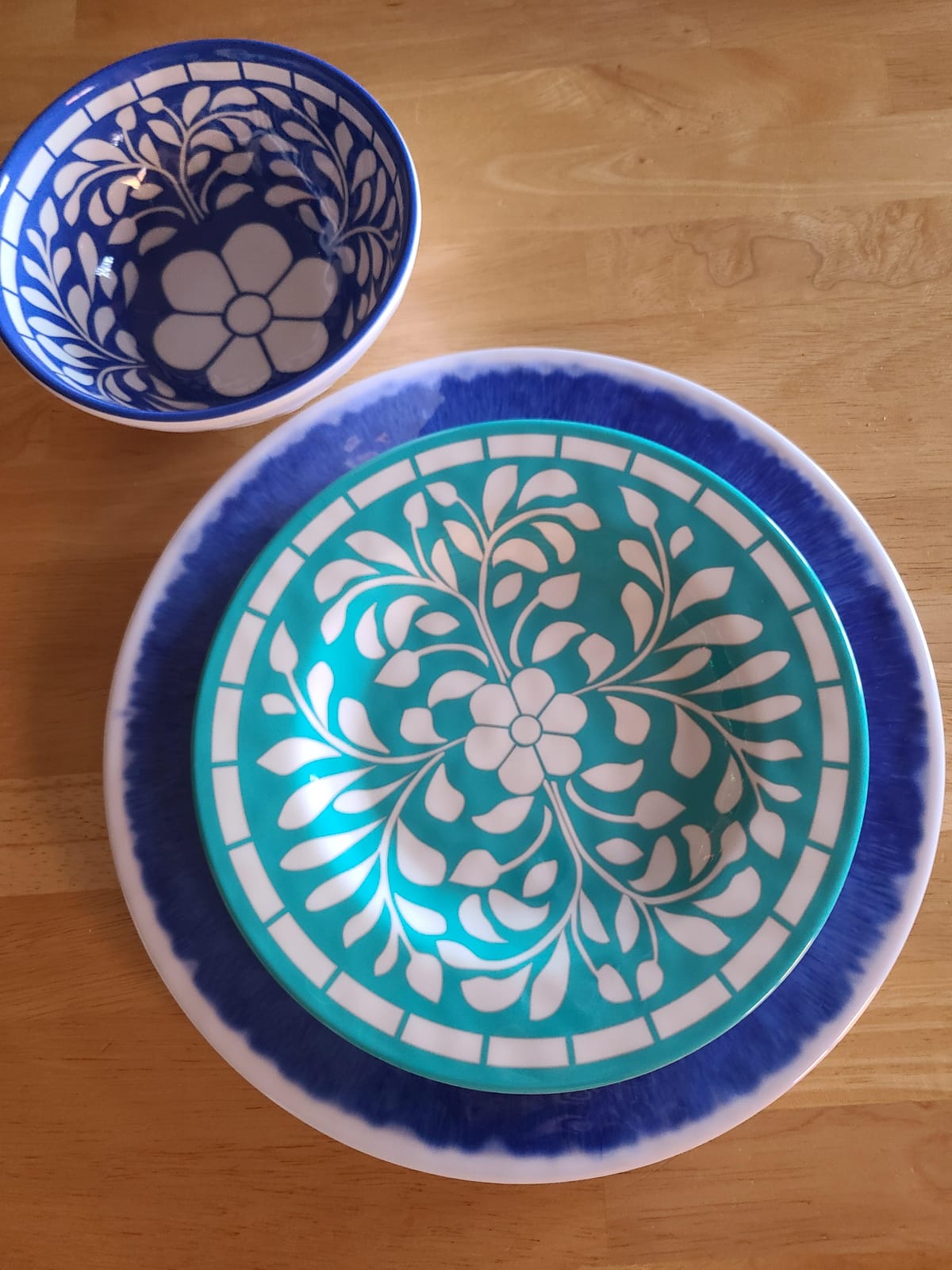 Melamine Dinnerware Set,12 Pcs Plates and Bowls Set - Blue customer photo 2