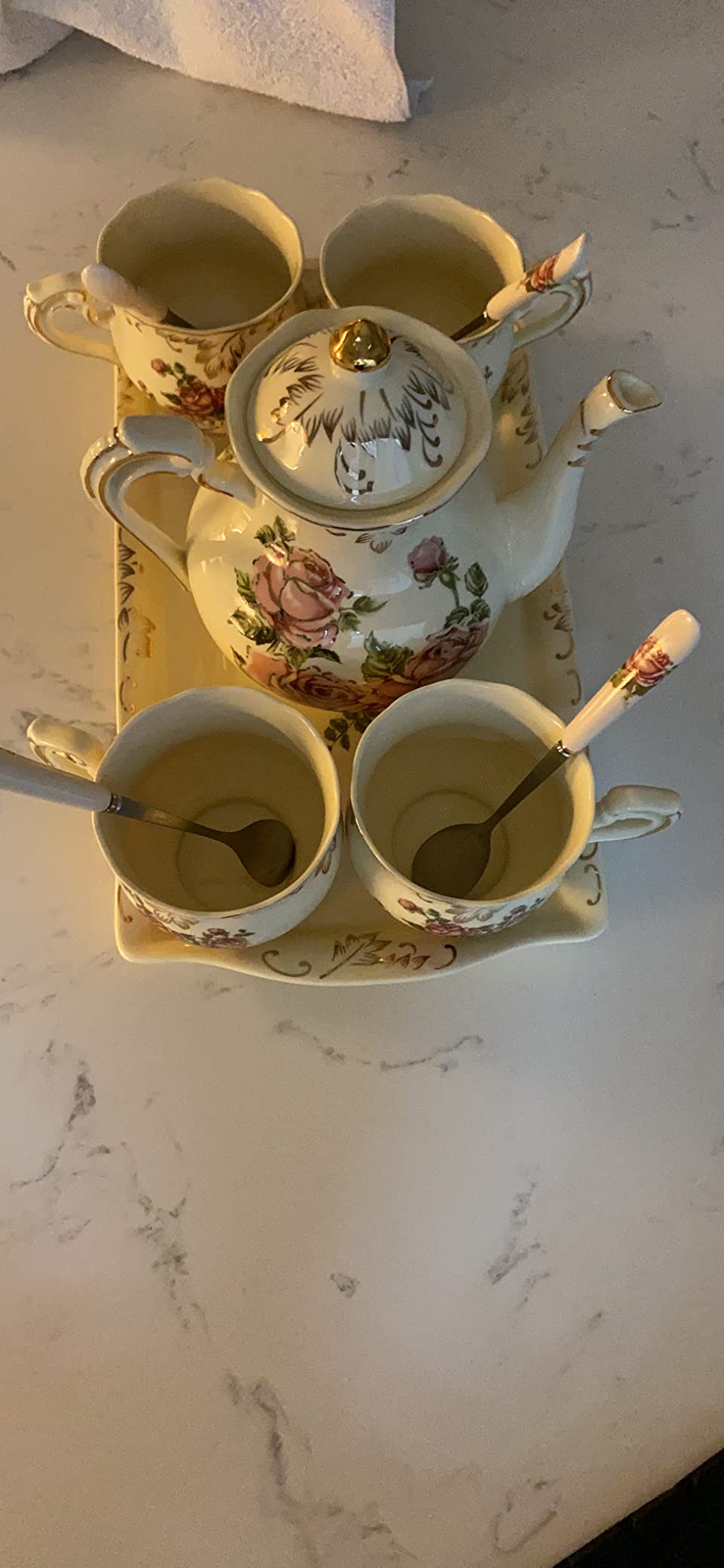 YOLIFE Porcelain Tea Set, Ivory Vintage Pink Rose Teaset customer photo 2