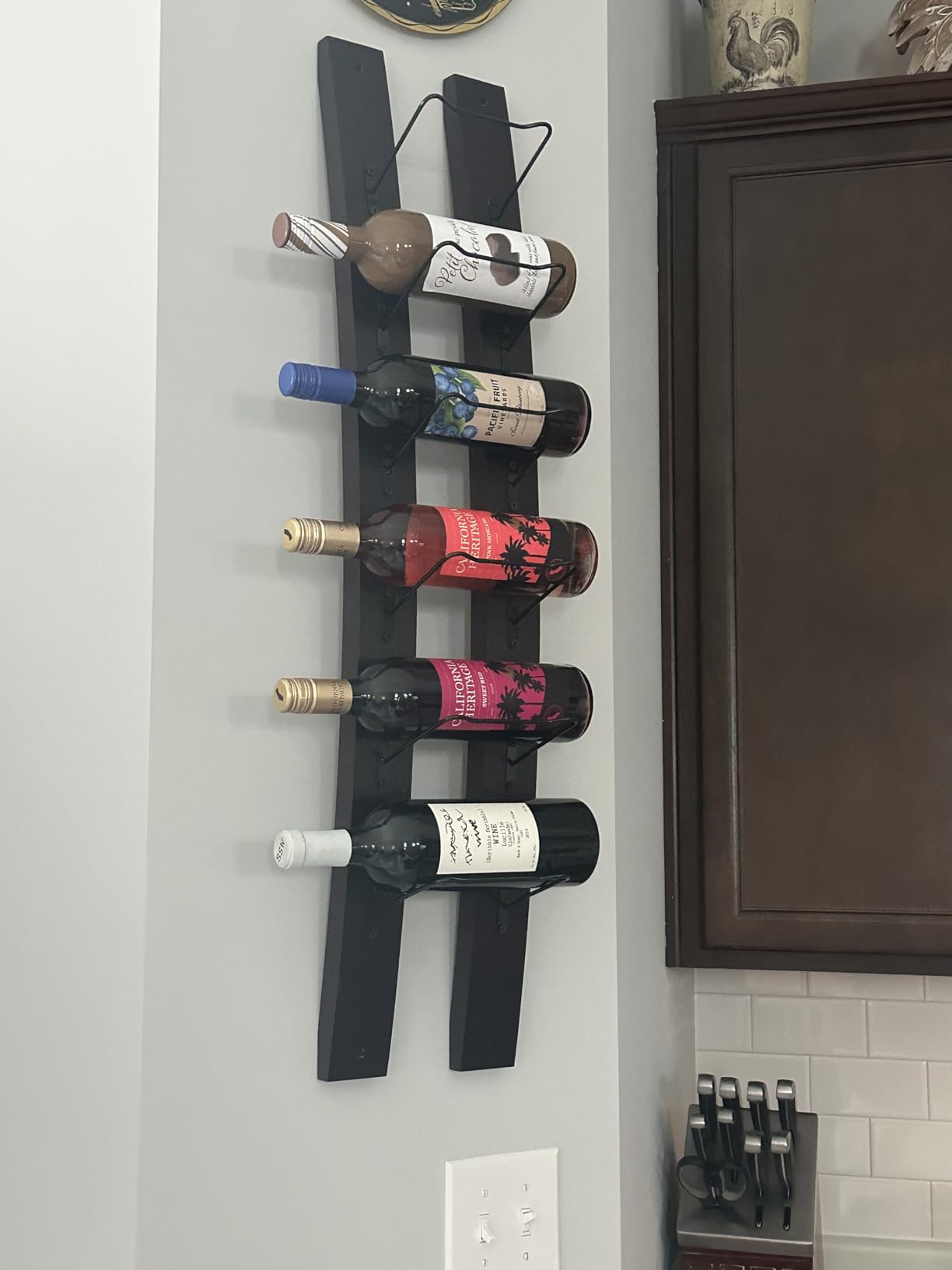 DCIGNA Wall Mounted Wine Rack, Barrel Stave Wine Rack, Imported Pine Wood and Metal Wine Bottle Holder Rack - 6 Bottles 40x7.6inch (Red Wine Color) customer photo 2